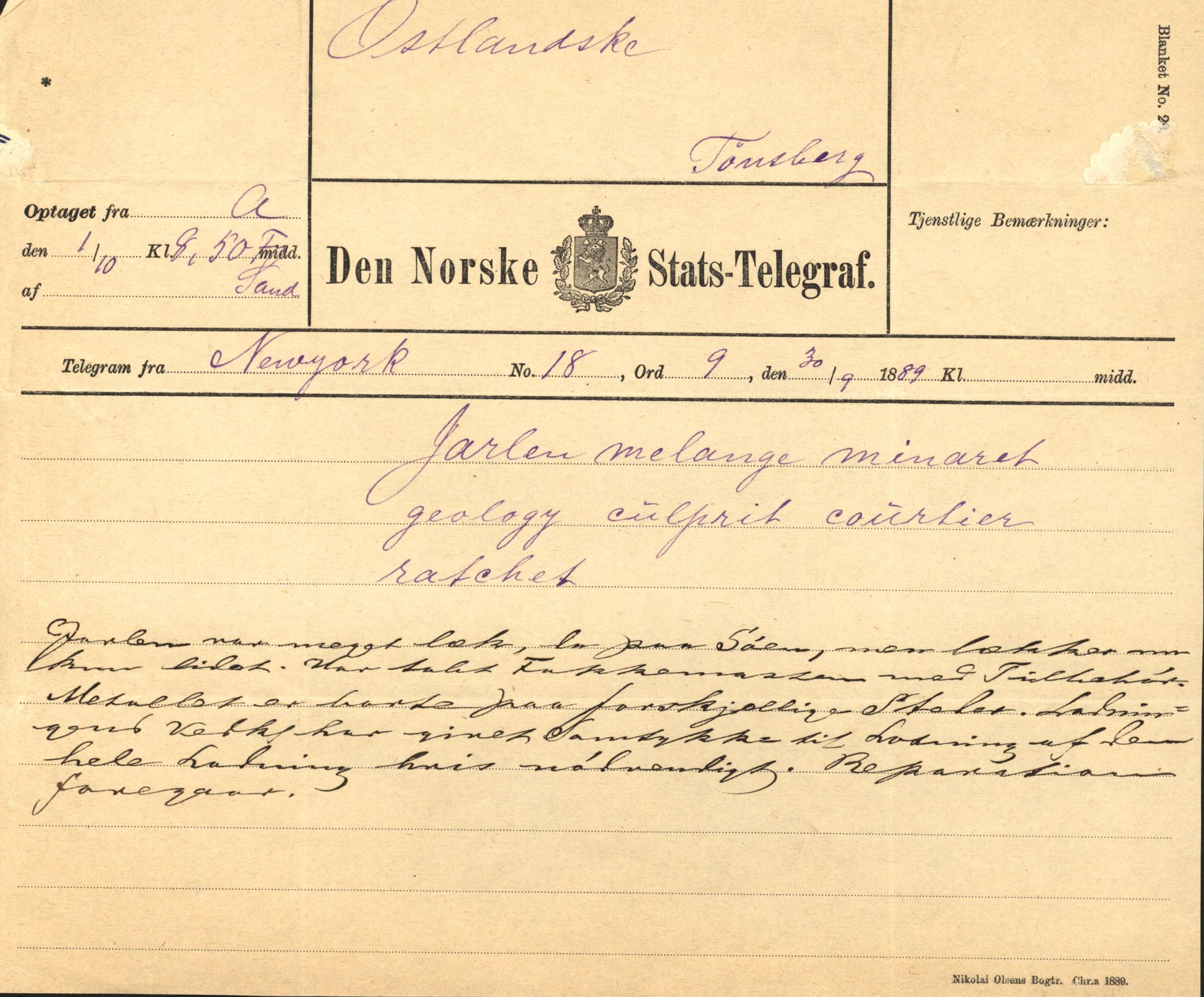 Pa 63 - Østlandske skibsassuranceforening, VEMU/A-1079/G/Ga/L0023/0012: Havaridokumenter / Columbus, Christiane Sophie, Marie, Jarlen, Kong Carl XV, 1889, p. 67