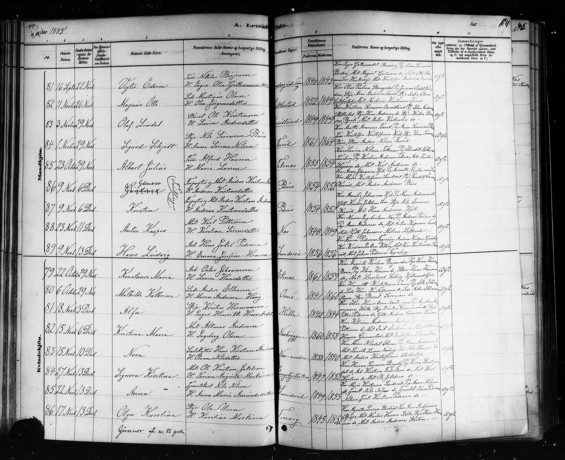 Nøtterøy kirkebøker, AV/SAKO-A-354/F/Fa/L0008: Parish register (official) no. I 8, 1878-1893, p. 84