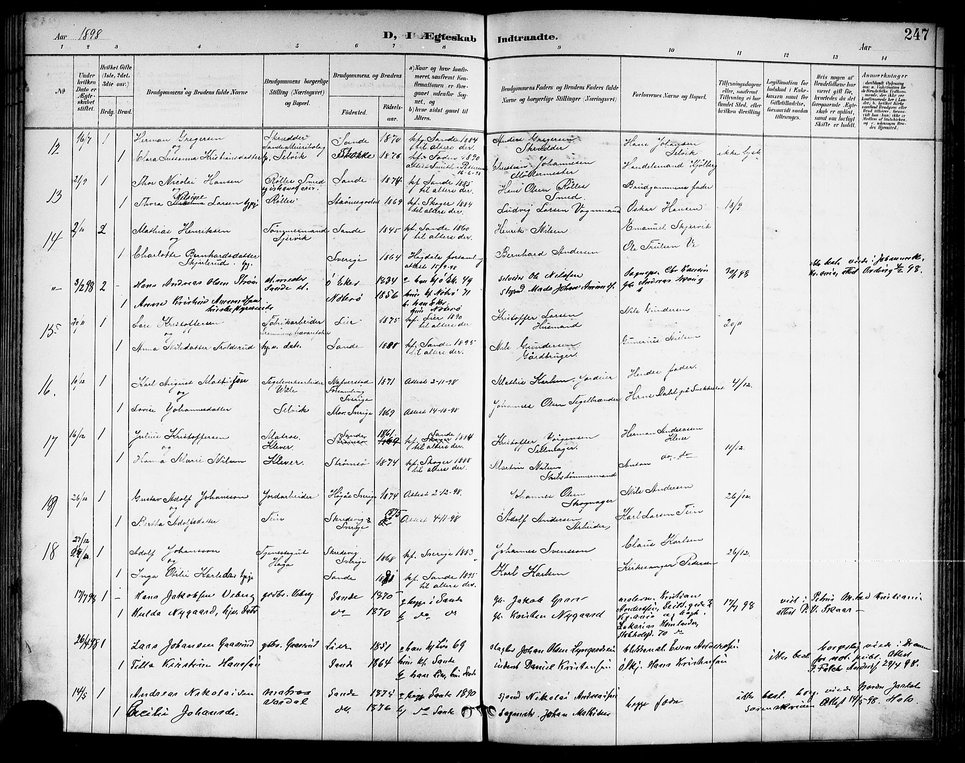 Sande Kirkebøker, AV/SAKO-A-53/G/Ga/L0004: Parish register (copy) no. 4, 1895-1918, p. 247