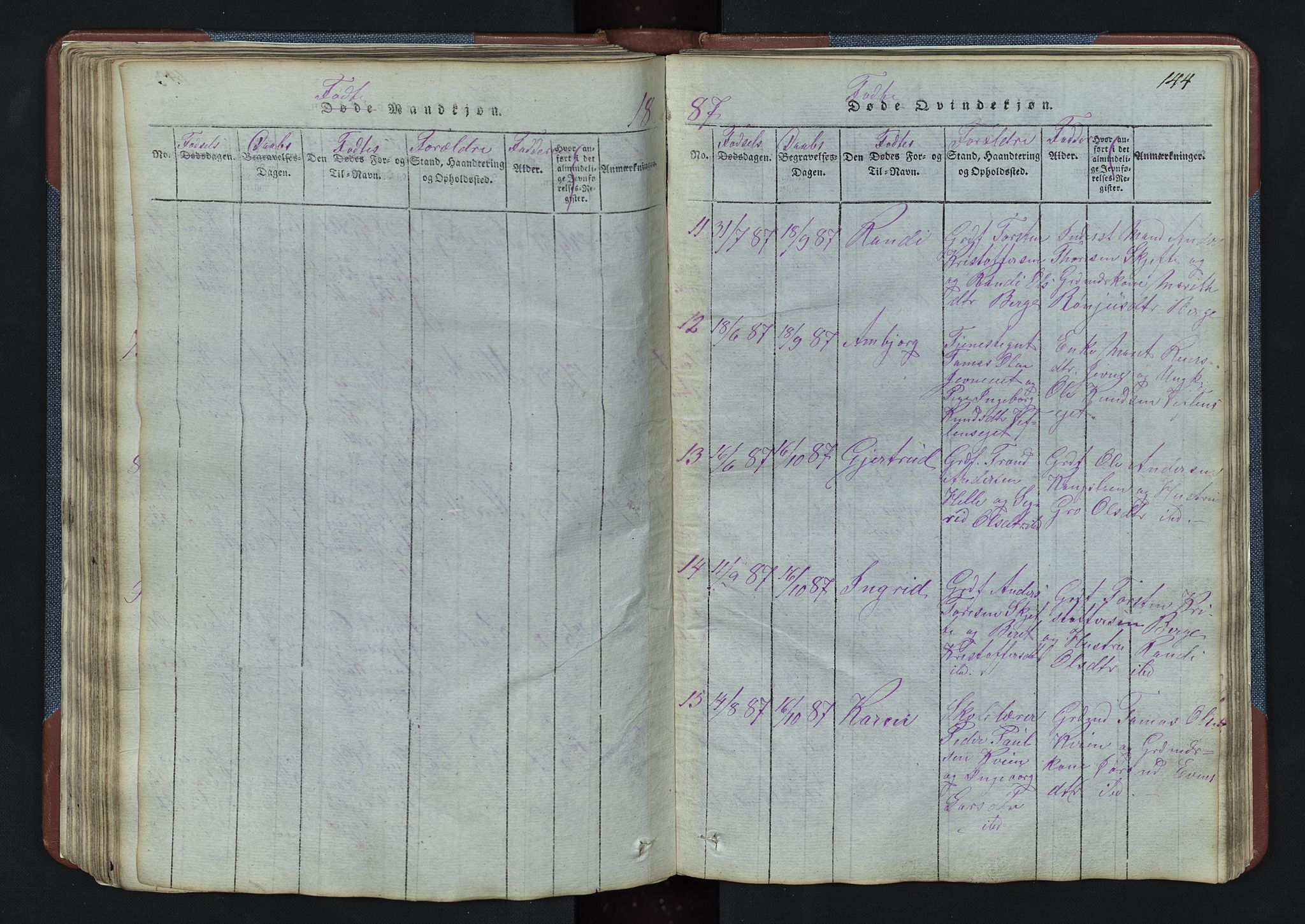 Vang prestekontor, Valdres, SAH/PREST-140/H/Hb/L0003: Parish register (copy) no. 3, 1814-1892, p. 144