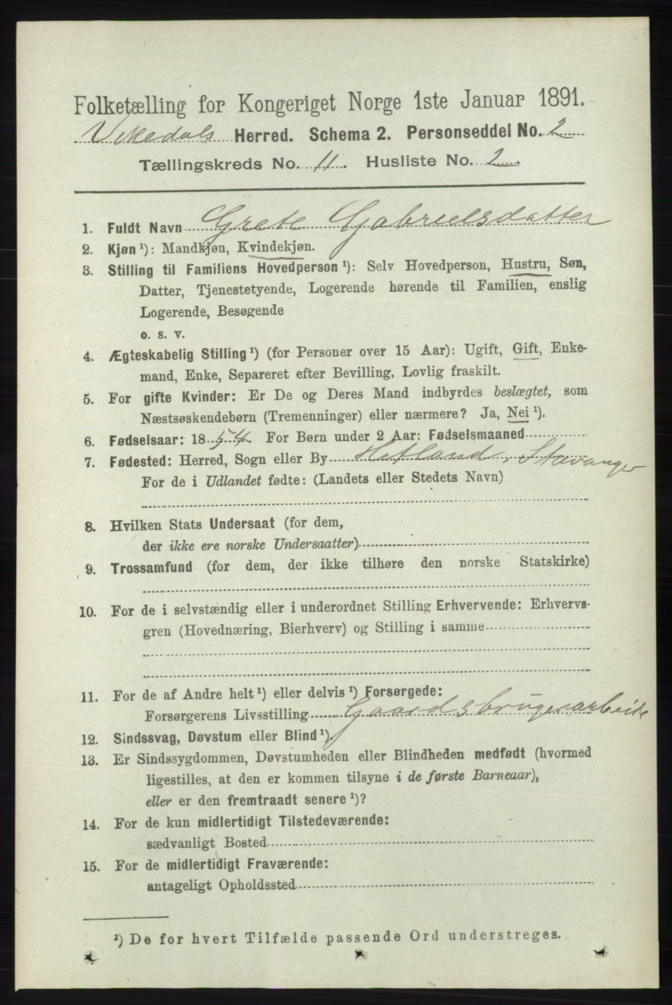 RA, 1891 census for 1157 Vikedal, 1891, p. 2901