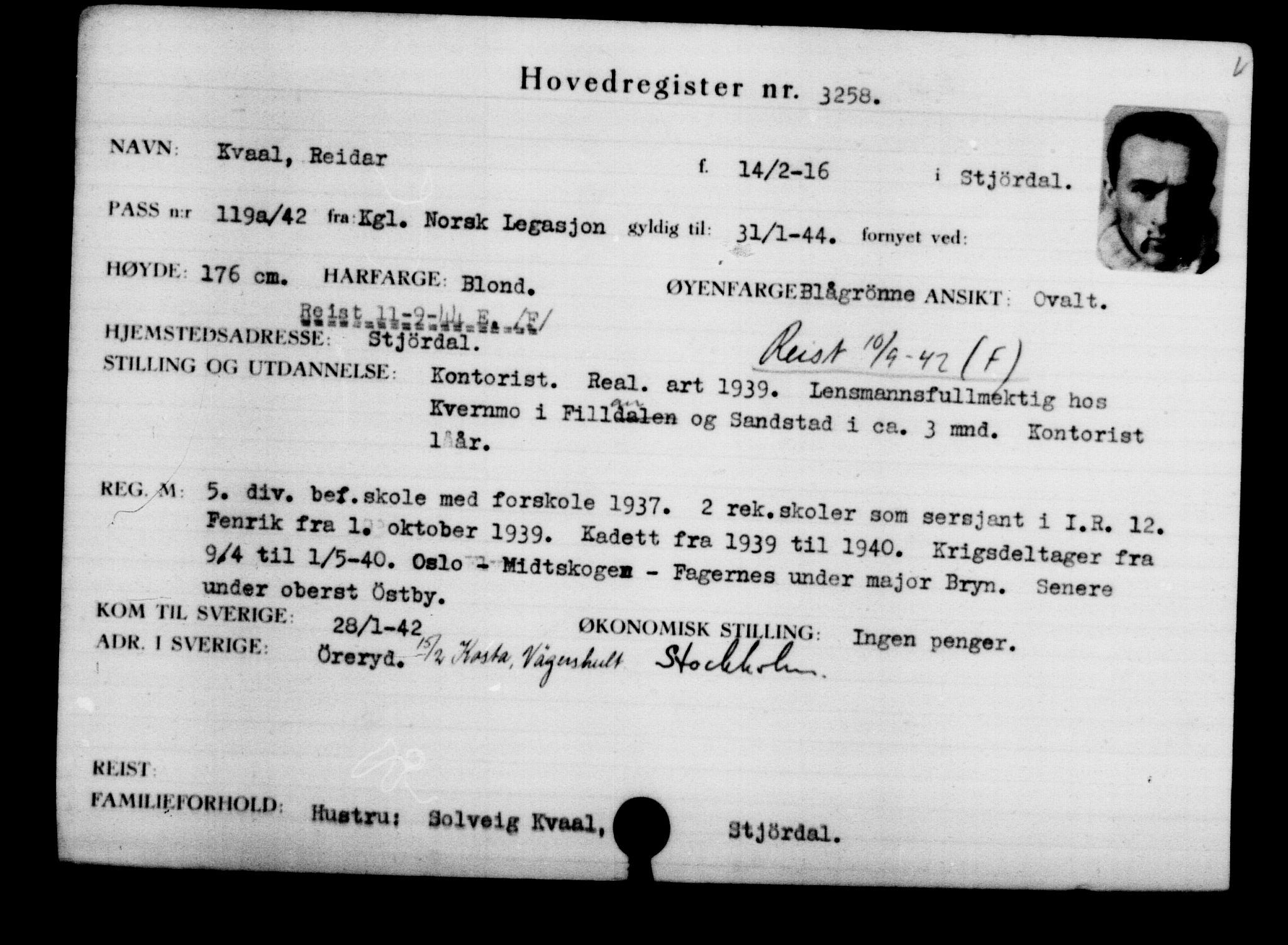 Utenriksstasjonene, Legasjonen i Stockholm, Flyktningkontoret, AV/RA-S-6753/V/Va/L0003: Kjesäterkartoteket, flyktninger med registreringsnr. 2001-3495, 1940-1945, p. 1726