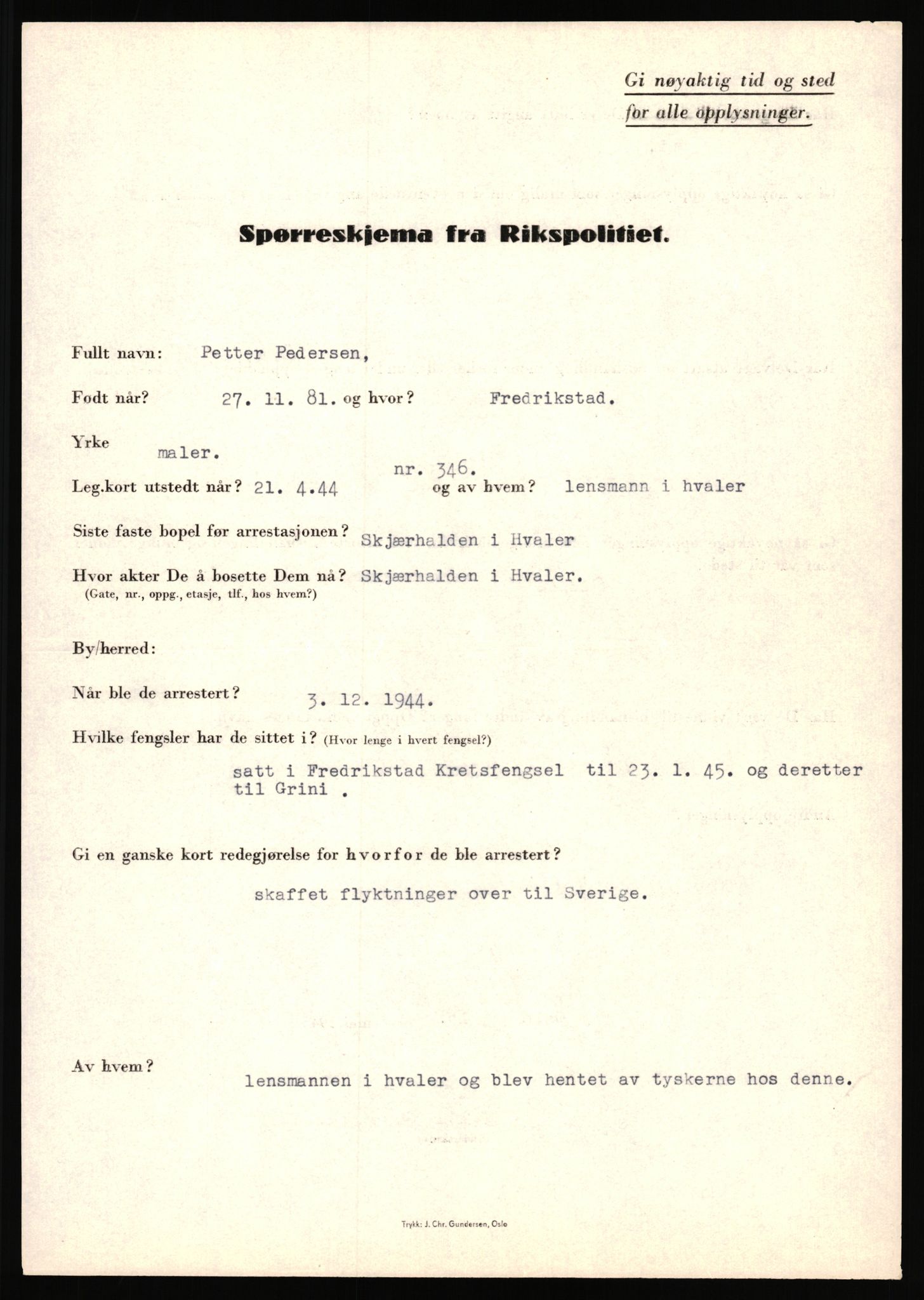 Rikspolitisjefen, AV/RA-S-1560/L/L0013: Noss, Eirik - Petrussen, Sigurd, 1940-1945, p. 1125