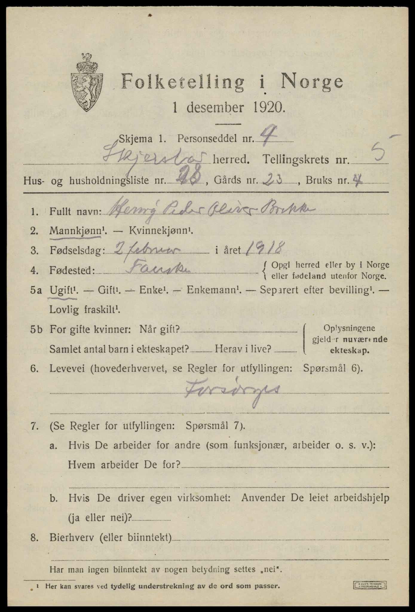 SAT, 1920 census for Skjerstad, 1920, p. 2129