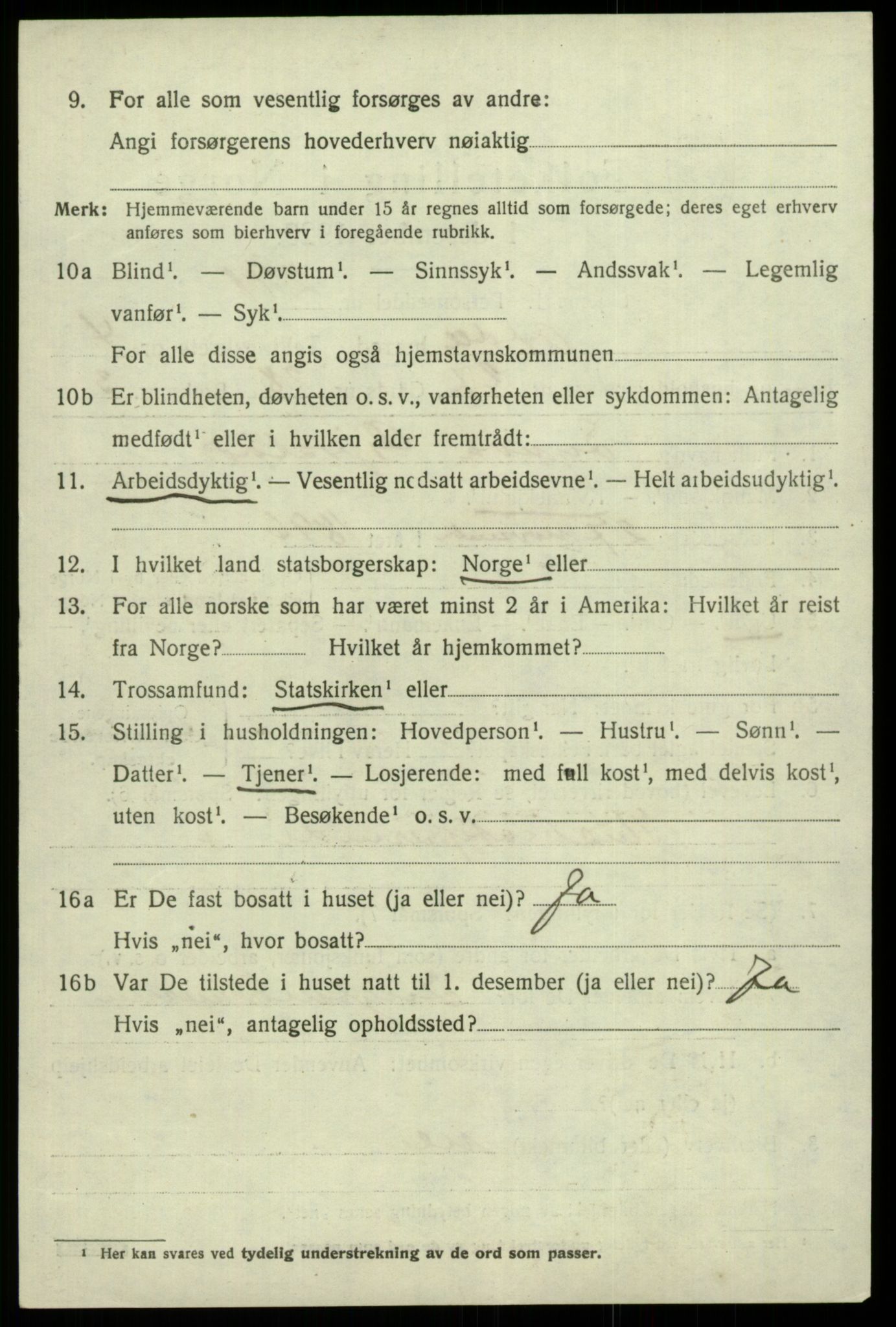 SAB, 1920 census for Odda, 1920, p. 3154