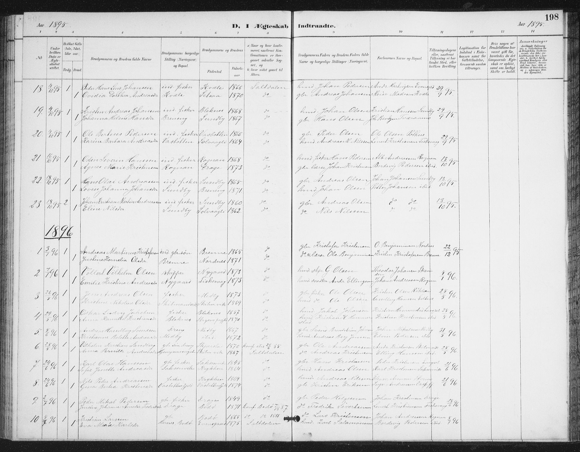 Ministerialprotokoller, klokkerbøker og fødselsregistre - Nordland, SAT/A-1459/847/L0682: Parish register (copy) no. 847C10, 1889-1907, p. 198
