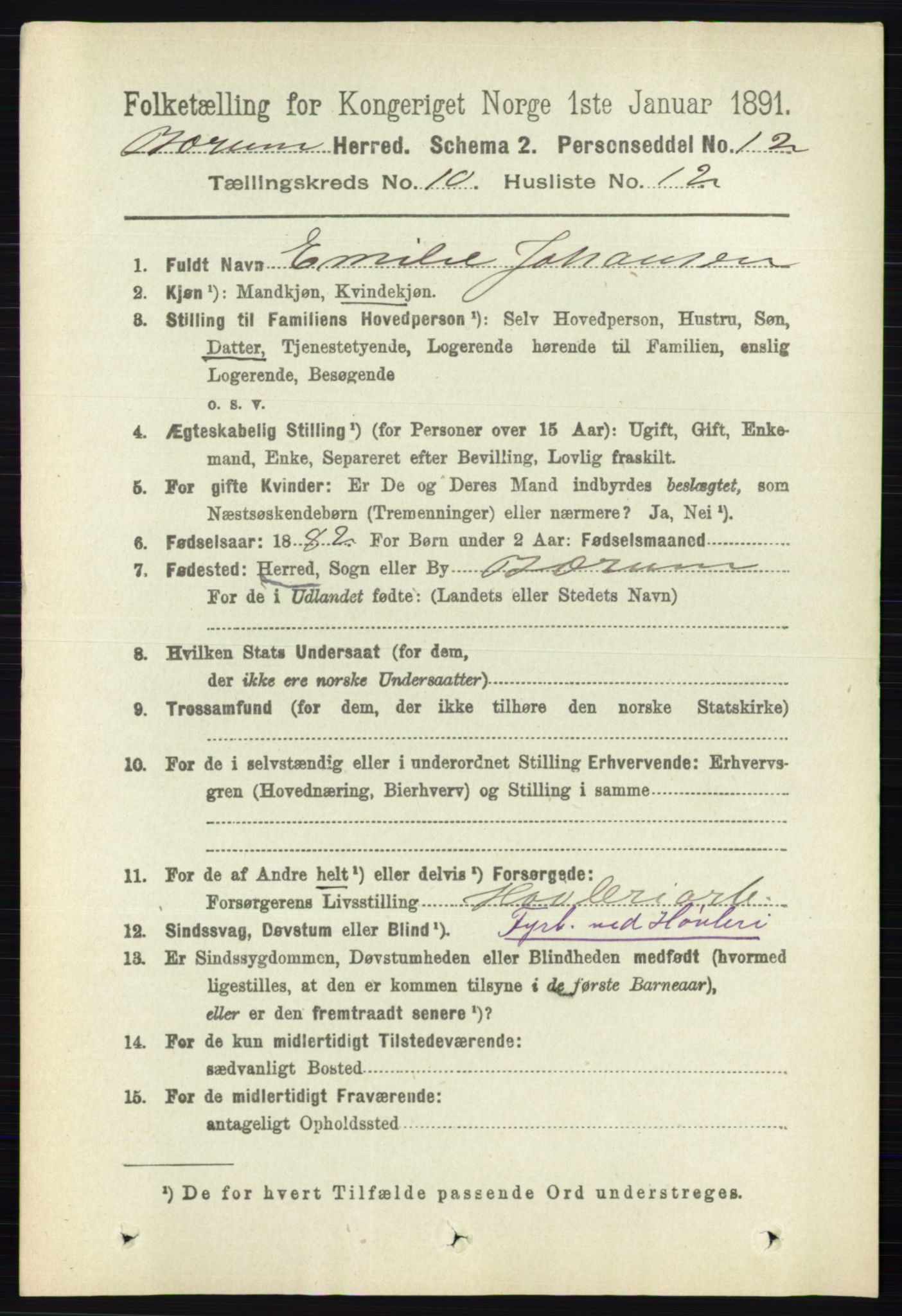 RA, 1891 census for 0219 Bærum, 1891, p. 6521