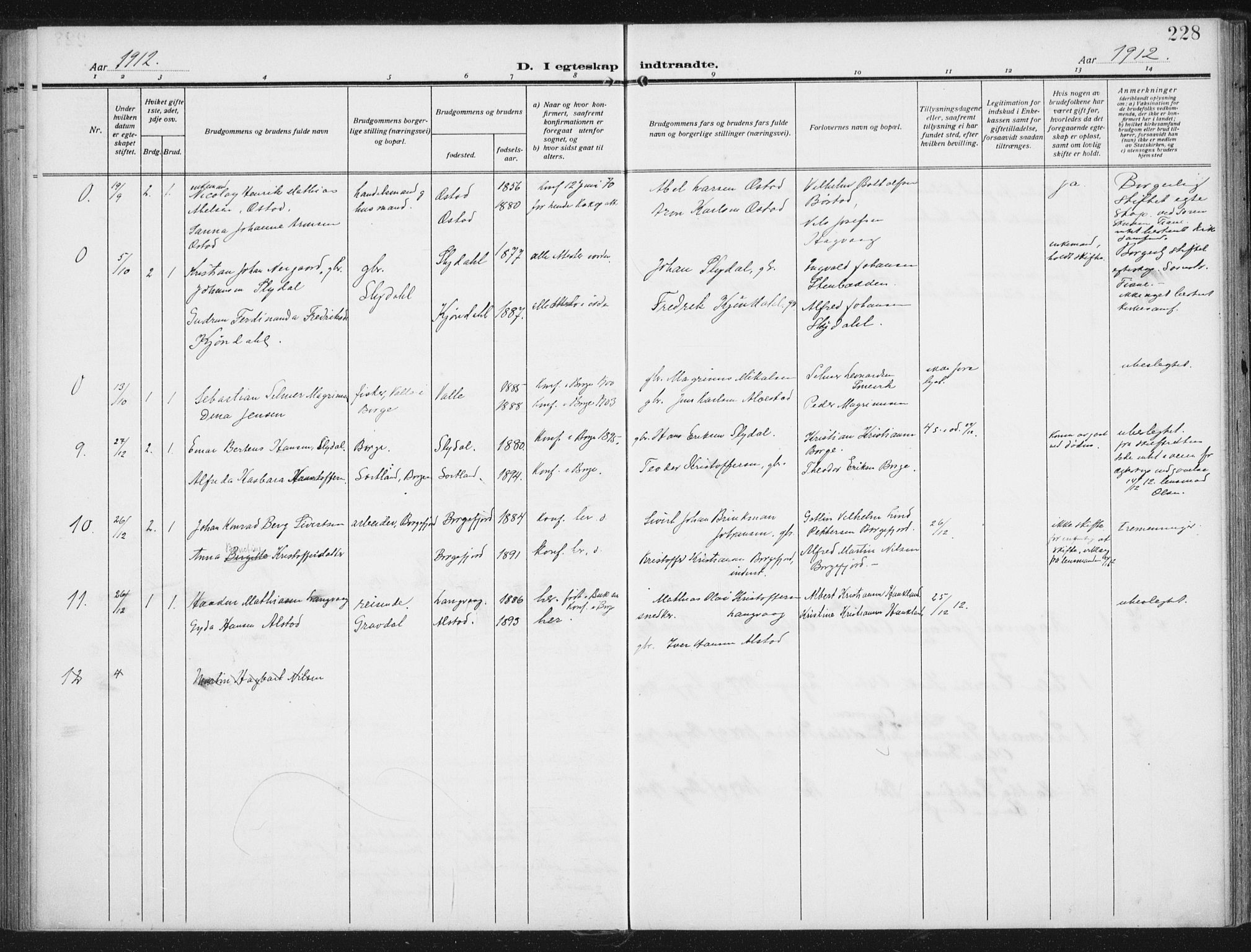 Ministerialprotokoller, klokkerbøker og fødselsregistre - Nordland, AV/SAT-A-1459/880/L1135: Parish register (official) no. 880A09, 1908-1919, p. 228