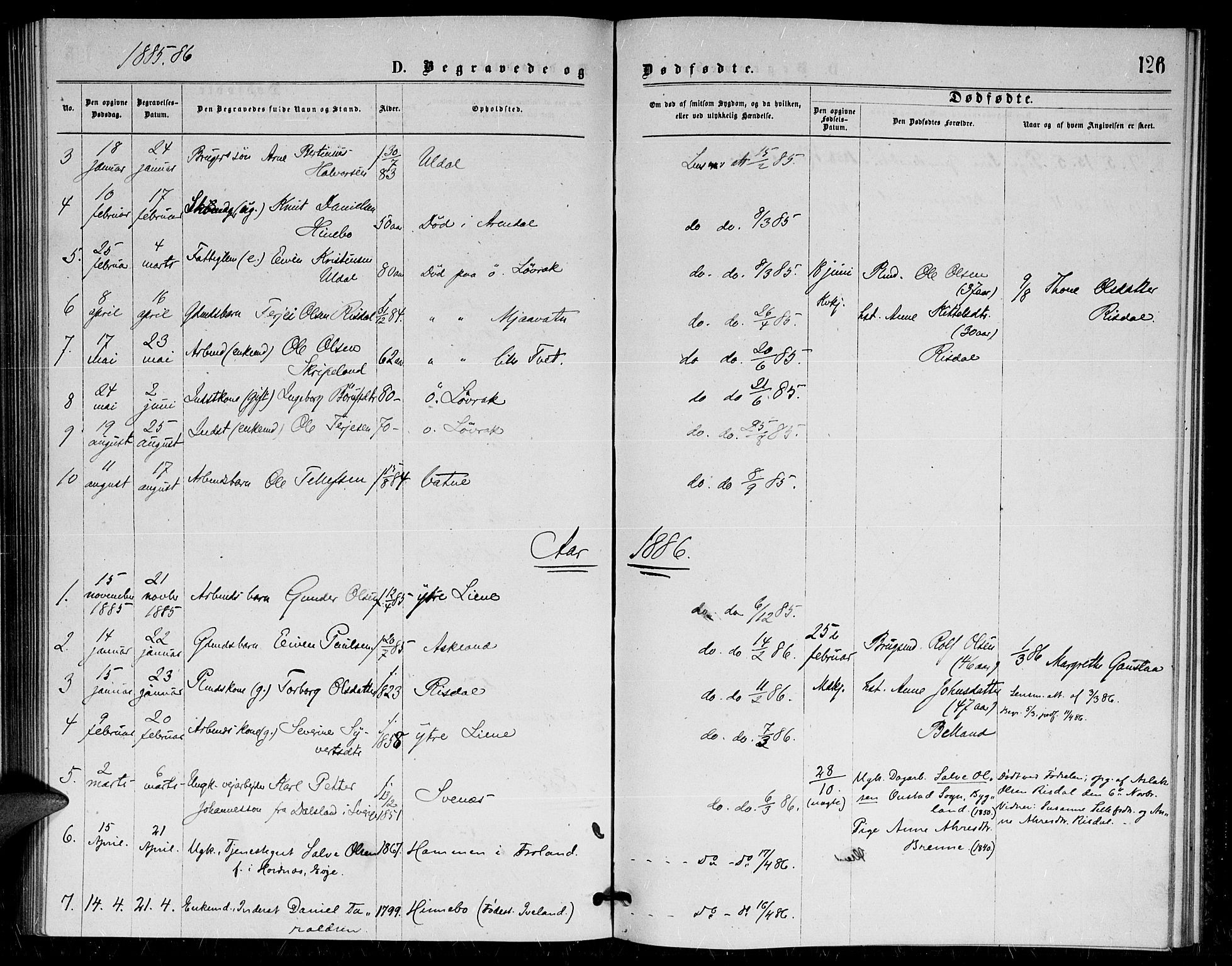 Herefoss sokneprestkontor, AV/SAK-1111-0019/F/Fa/Fac/L0001: Parish register (official) no. A 1, 1871-1886, p. 126