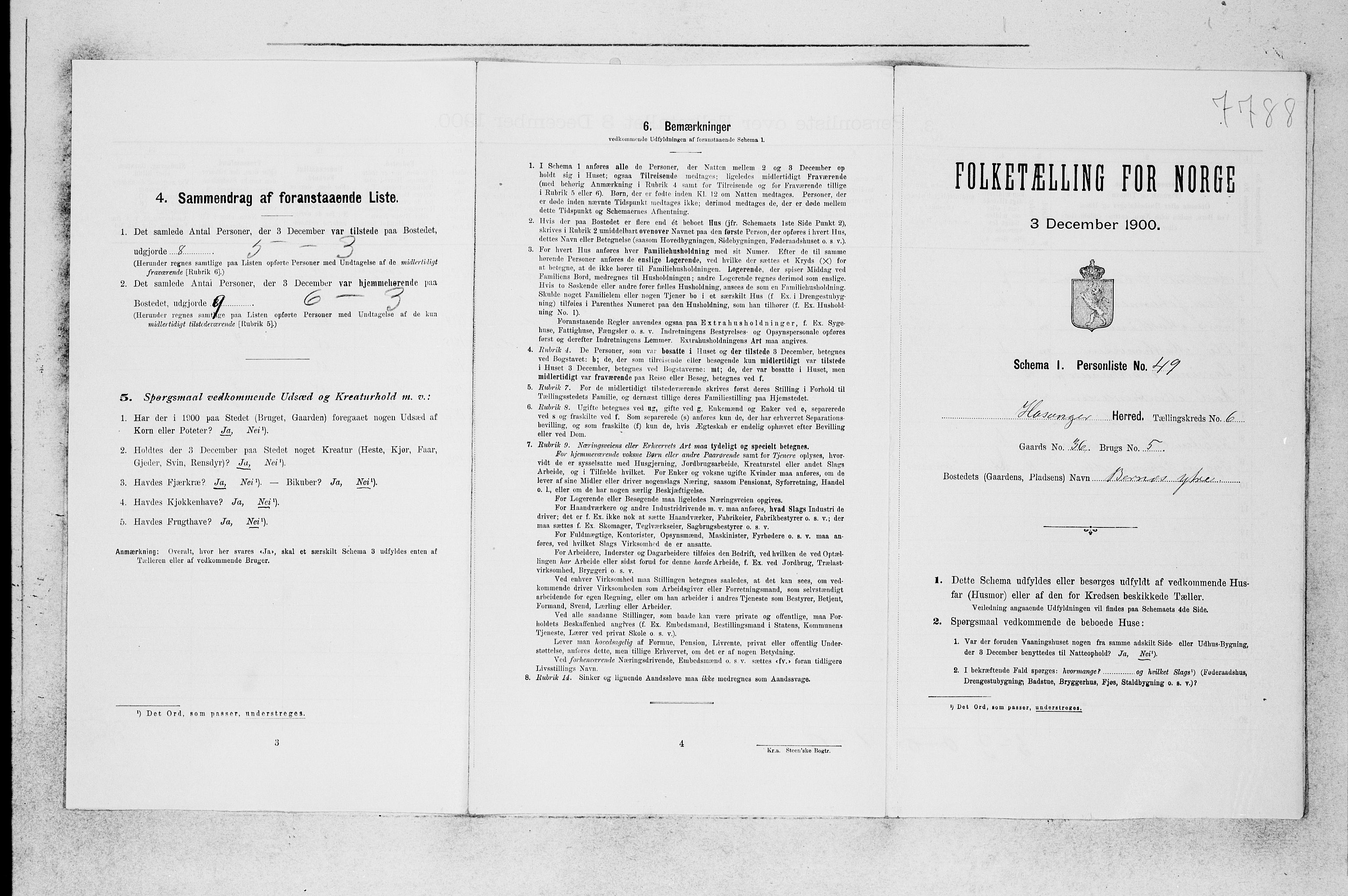 SAB, 1900 census for Hosanger, 1900, p. 503