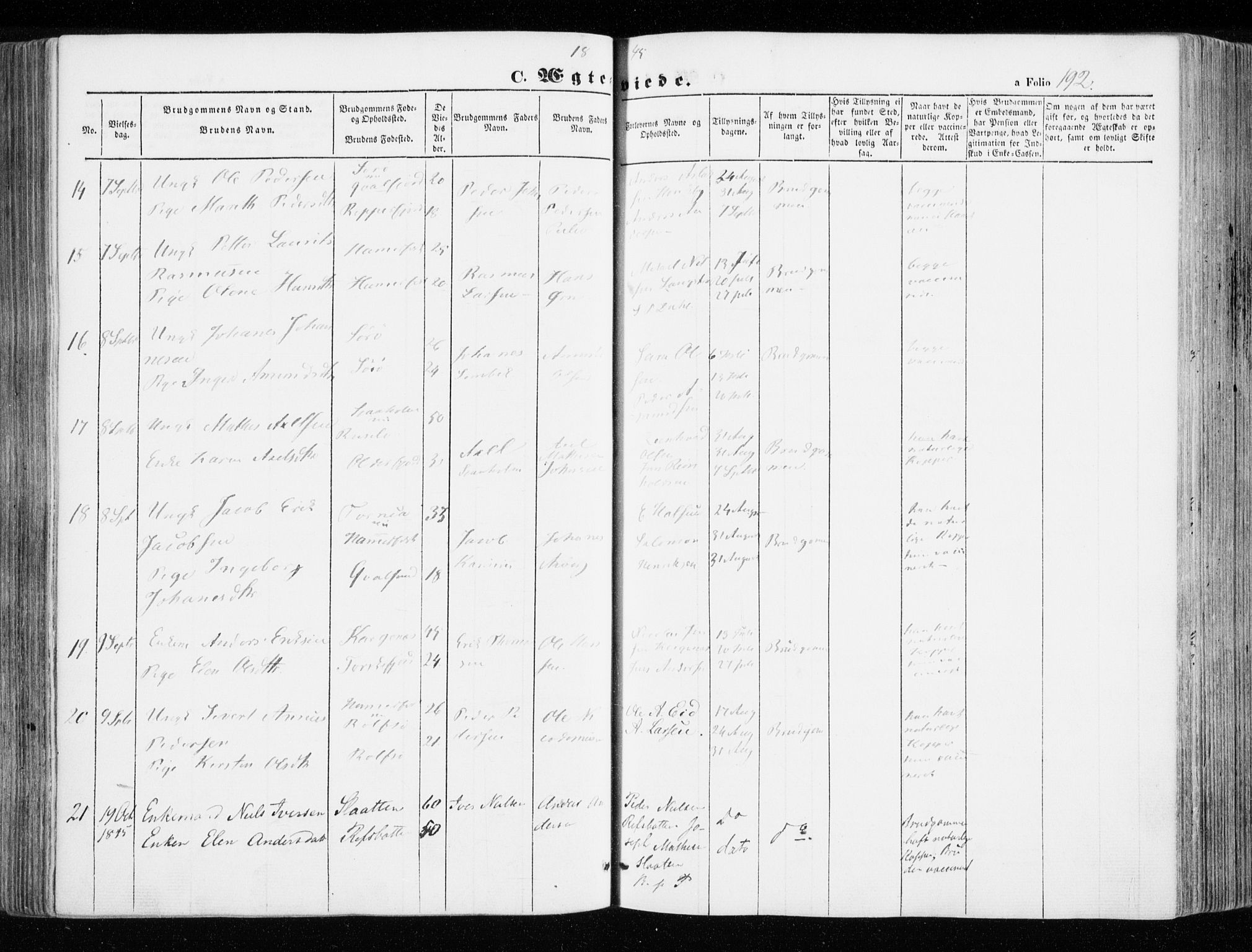 Hammerfest sokneprestkontor, SATØ/S-1347/H/Ha/L0004.kirke: Parish register (official) no. 4, 1843-1856, p. 192