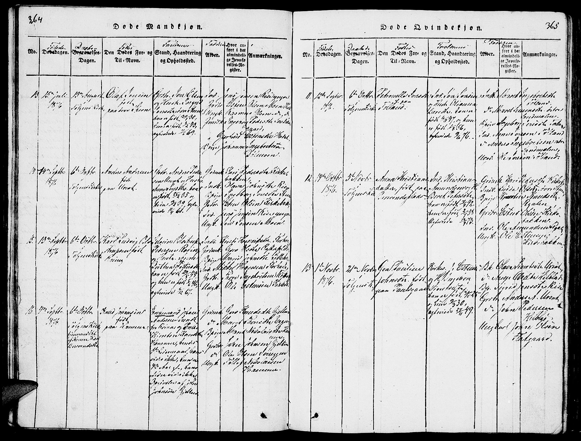 Tolga prestekontor, AV/SAH-PREST-062/L/L0001: Parish register (copy) no. 1, 1814-1877, p. 364-365