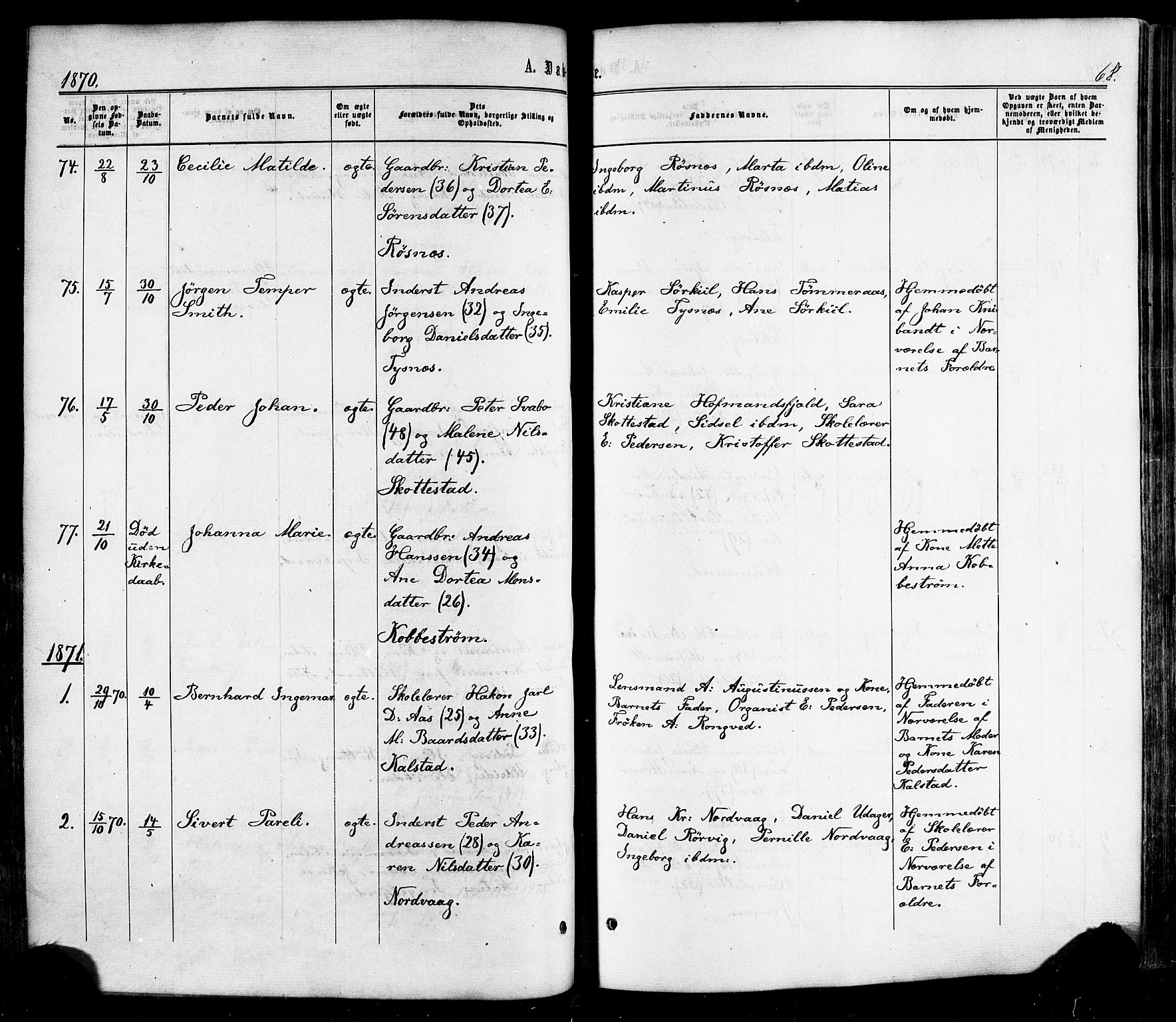 Ministerialprotokoller, klokkerbøker og fødselsregistre - Nordland, SAT/A-1459/859/L0845: Parish register (official) no. 859A05, 1863-1877, p. 68
