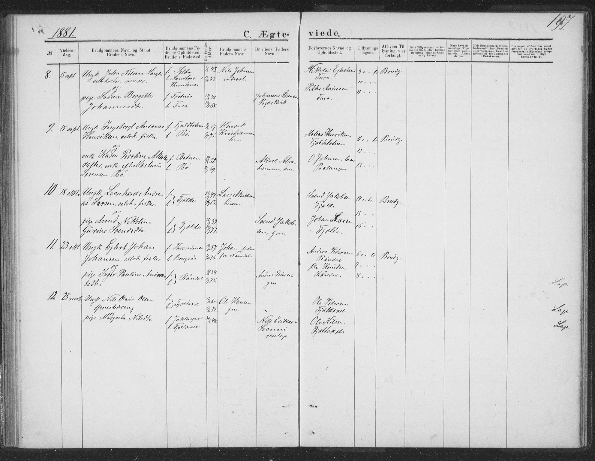 Ministerialprotokoller, klokkerbøker og fødselsregistre - Nordland, AV/SAT-A-1459/863/L0913: Parish register (copy) no. 863C03, 1877-1885, p. 197