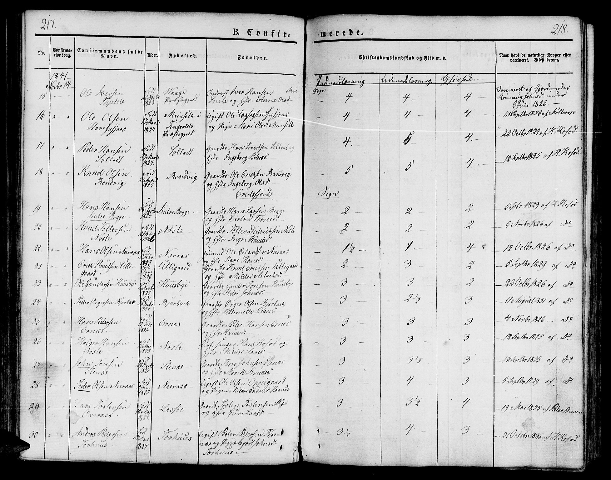 Ministerialprotokoller, klokkerbøker og fødselsregistre - Møre og Romsdal, AV/SAT-A-1454/551/L0624: Parish register (official) no. 551A04, 1831-1845, p. 217-218