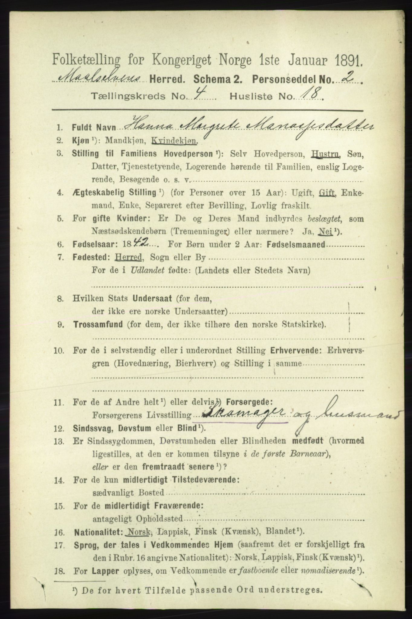 RA, 1891 census for 1924 Målselv, 1891, p. 1196
