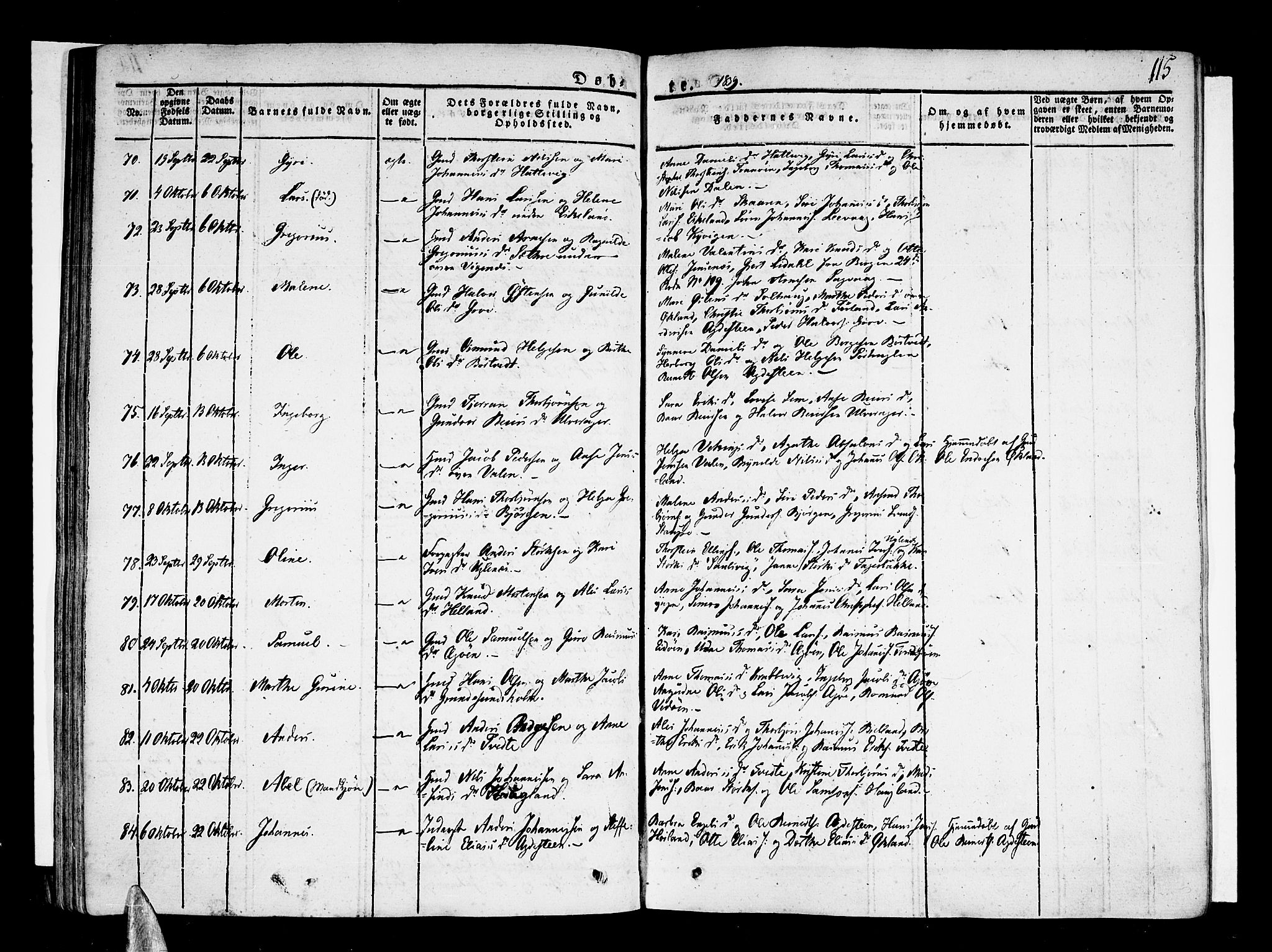 Stord sokneprestembete, SAB/A-78201/H/Haa: Parish register (official) no. A 6, 1826-1840, p. 115