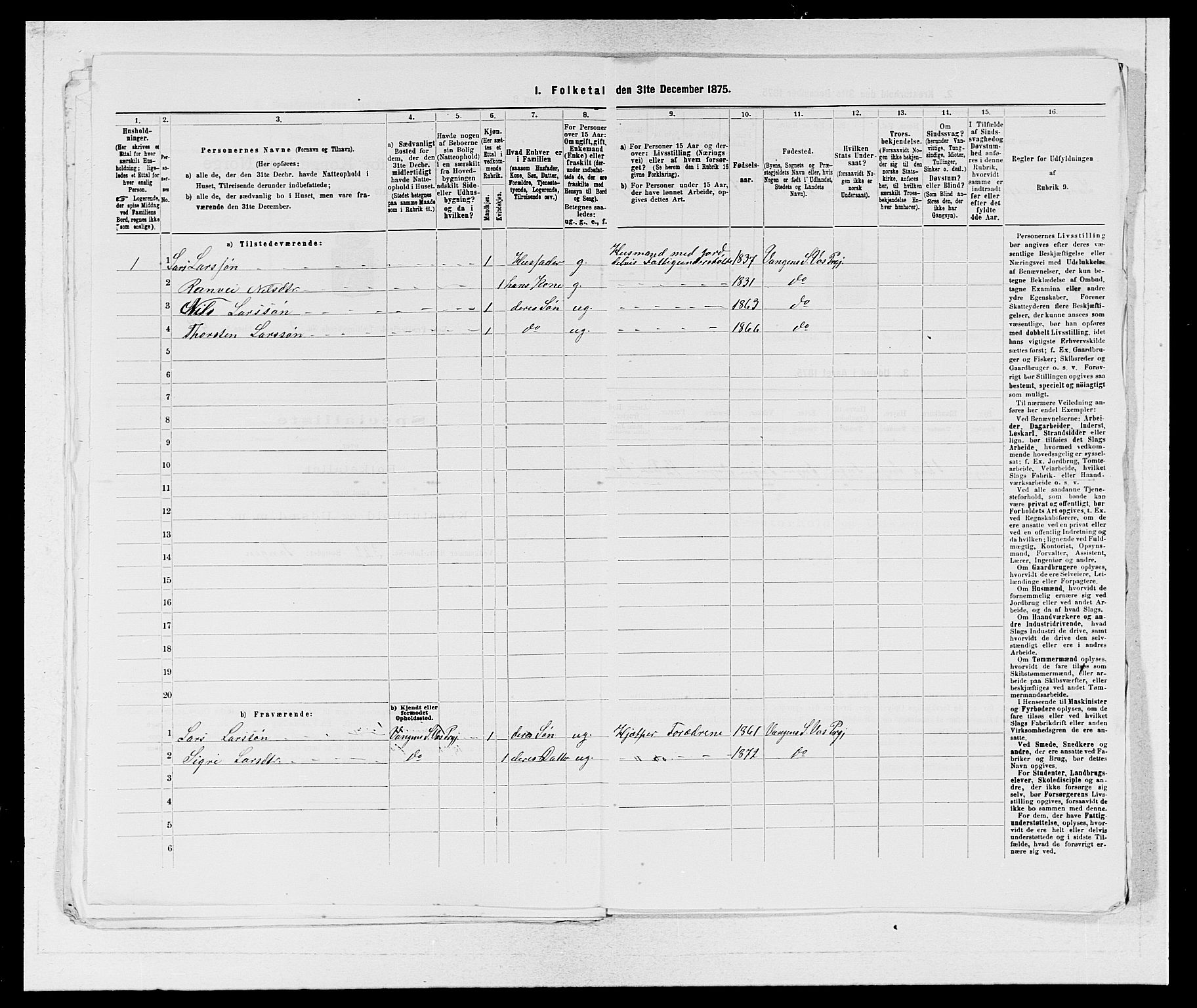 SAB, 1875 census for 1235P Voss, 1875, p. 1140