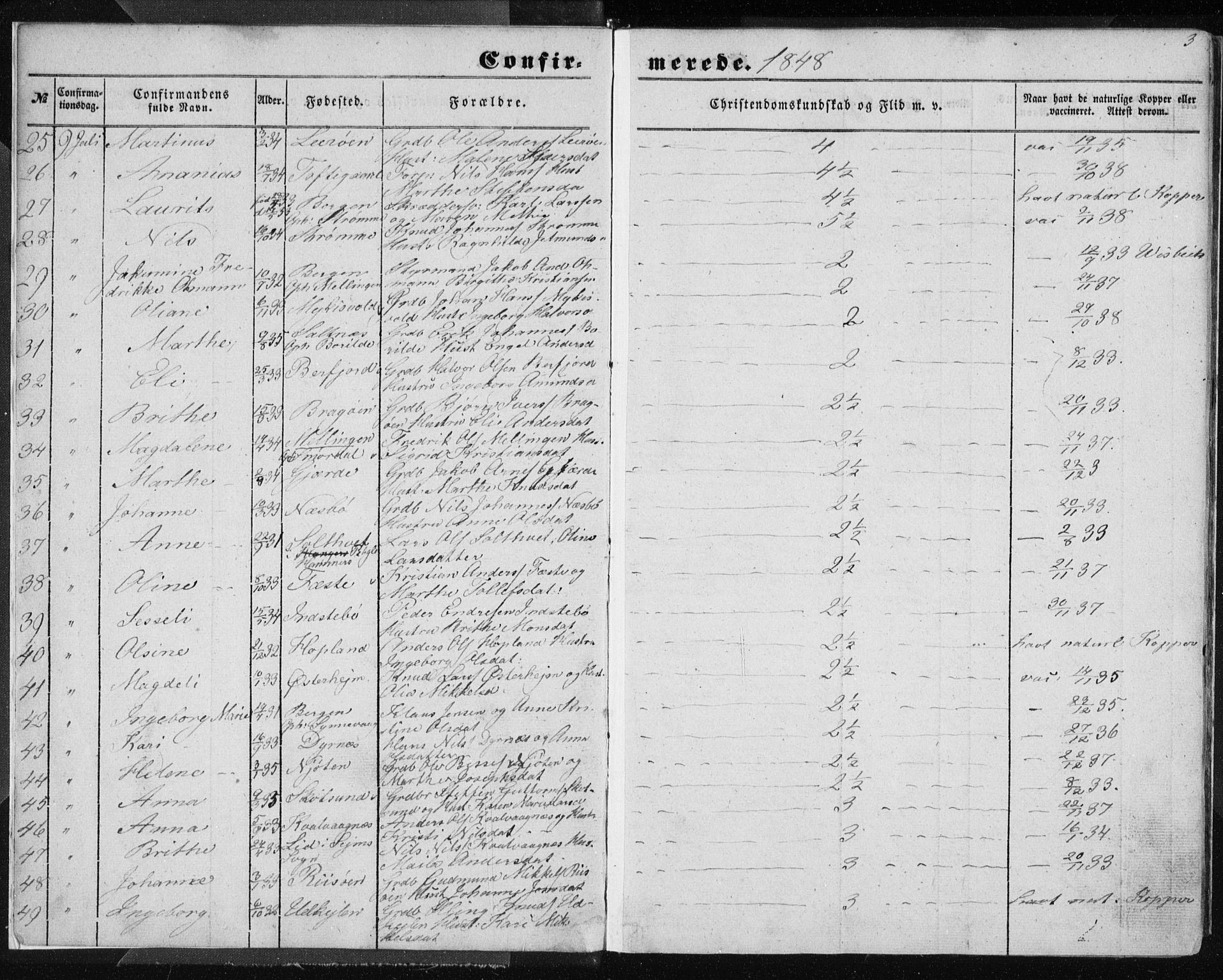 Lindås Sokneprestembete, AV/SAB-A-76701/H/Haa/Haaa/L0013: Parish register (official) no. A 13, 1848-1862, p. 3