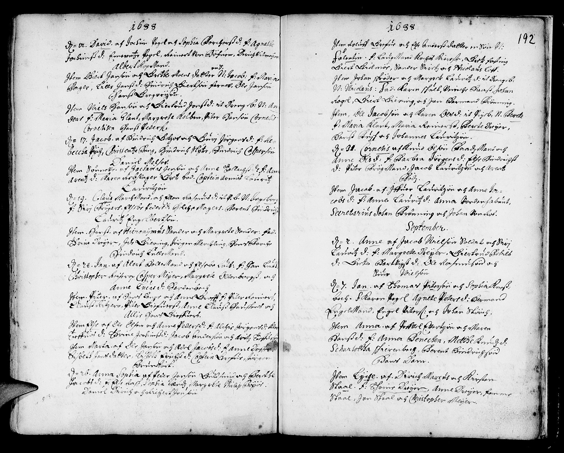 Korskirken sokneprestembete, SAB/A-76101/H/Haa/L0001: Parish register (official) no. A 1, 1674-1688, p. 192