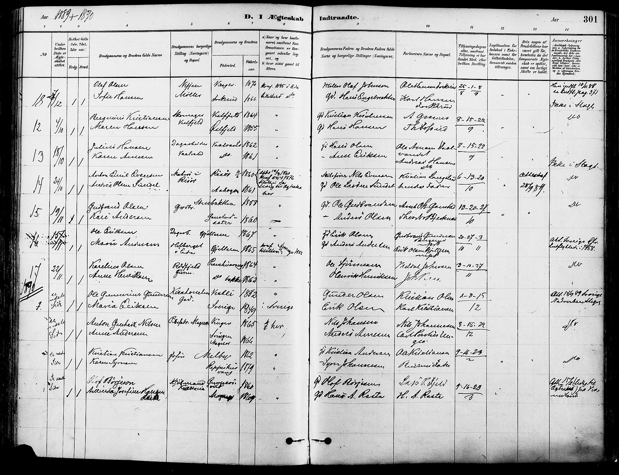 Eidskog prestekontor, SAH/PREST-026/H/Ha/Haa/L0003: Parish register (official) no. 3, 1879-1892, p. 301