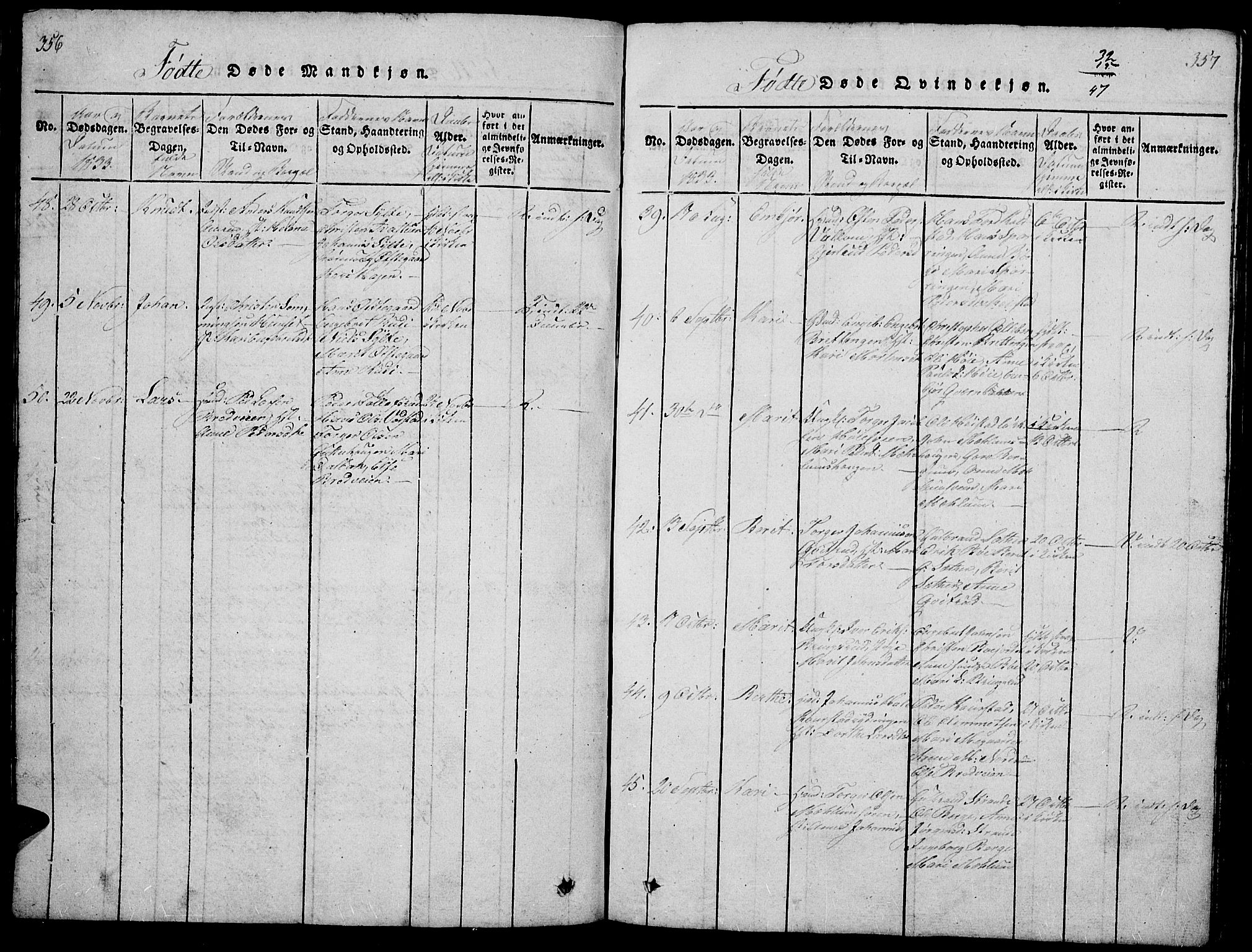 Ringebu prestekontor, SAH/PREST-082/H/Ha/Hab/L0001: Parish register (copy) no. 1, 1821-1839, p. 356-357