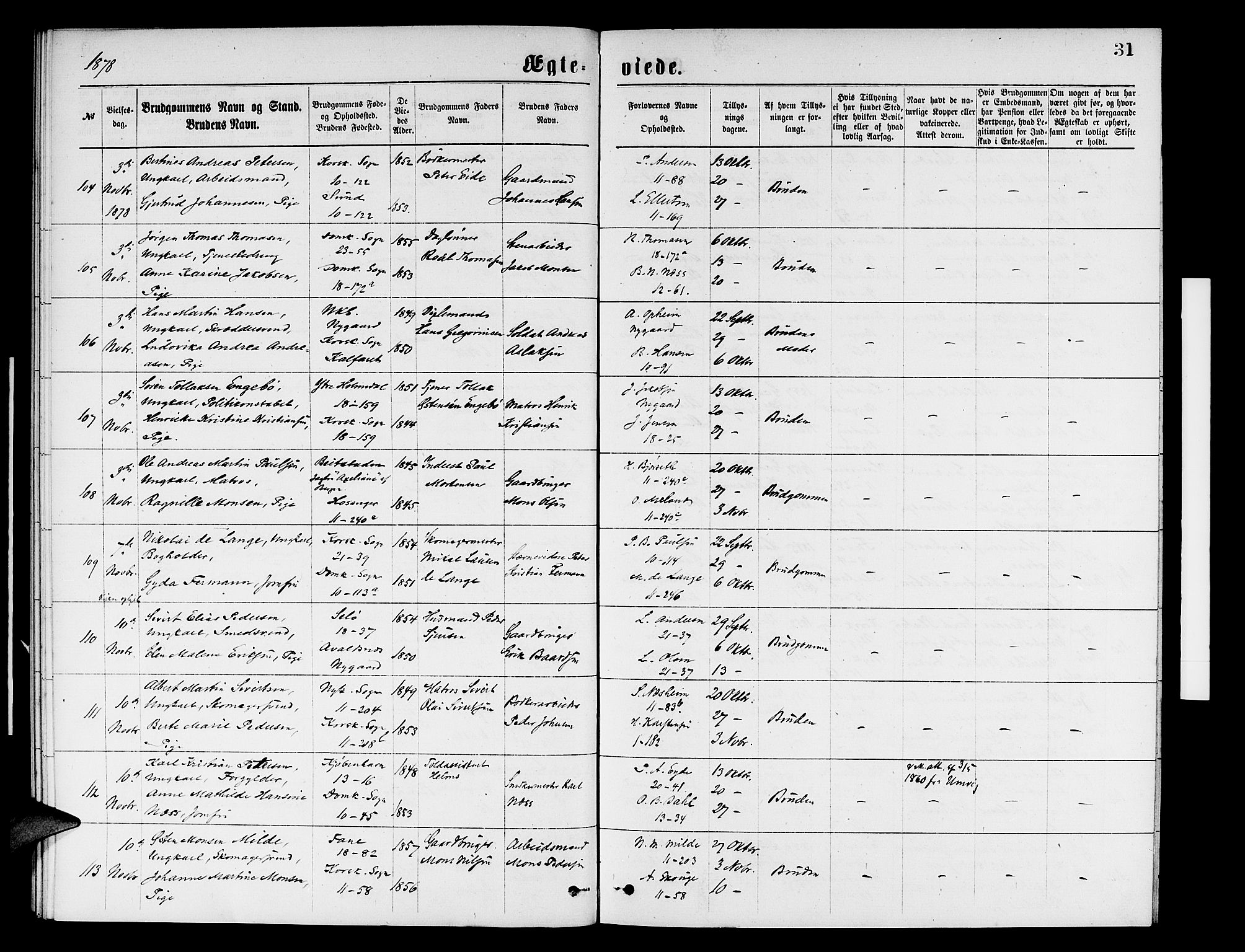 Domkirken sokneprestembete, AV/SAB-A-74801/H/Hab/L0031: Parish register (copy) no. D 3, 1877-1880, p. 31