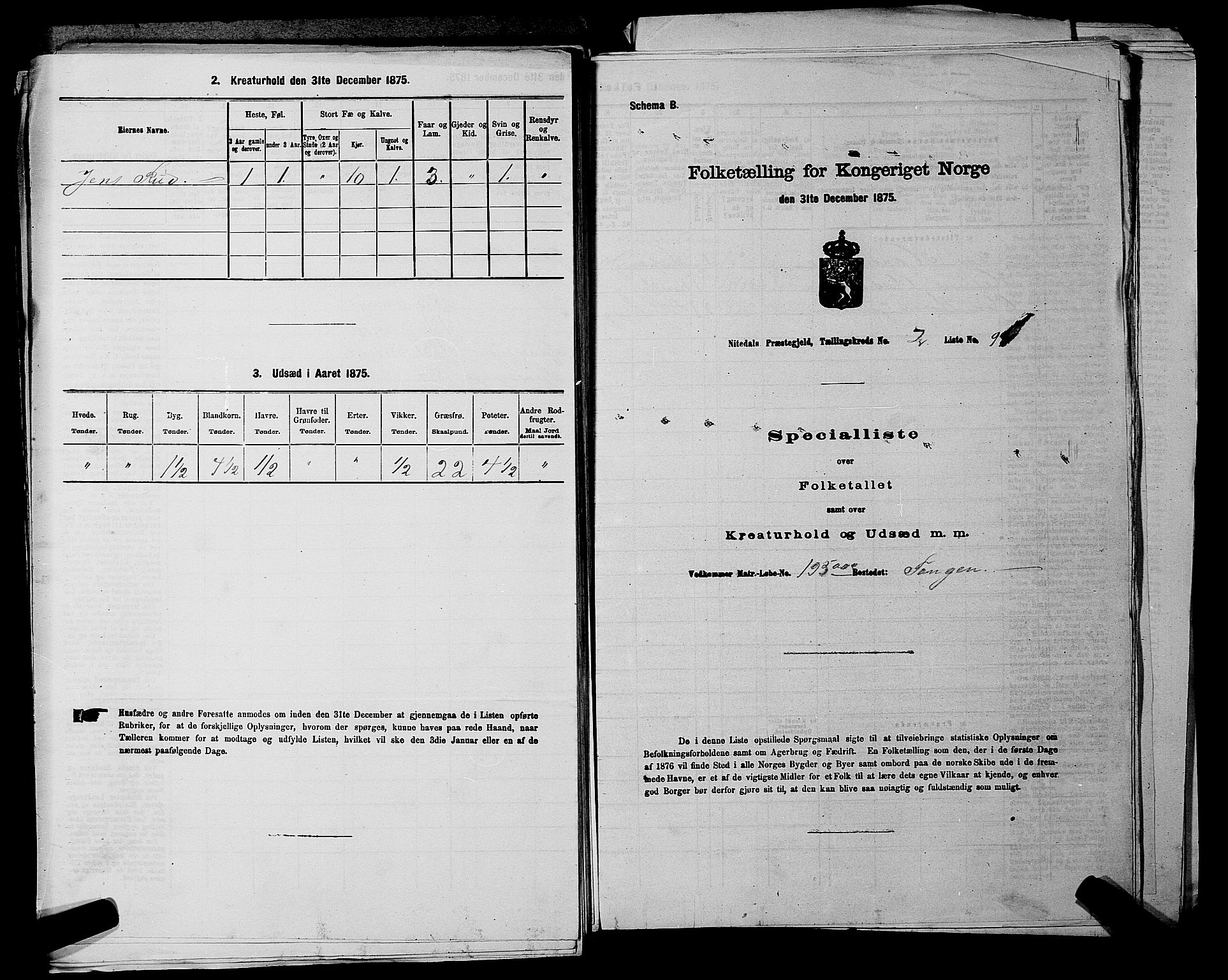 RA, 1875 census for 0233P Nittedal, 1875, p. 384