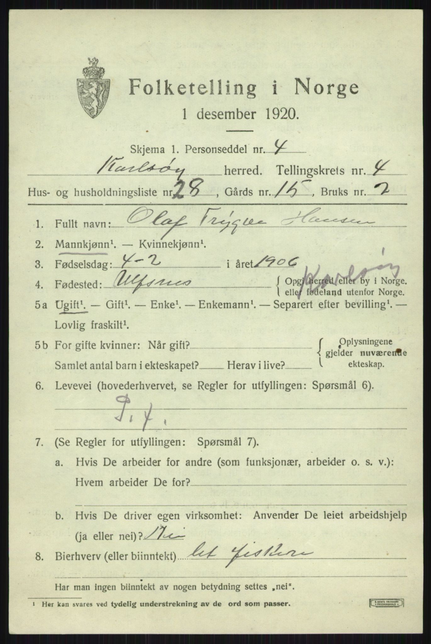 SATØ, 1920 census for Karlsøy, 1920, p. 2063