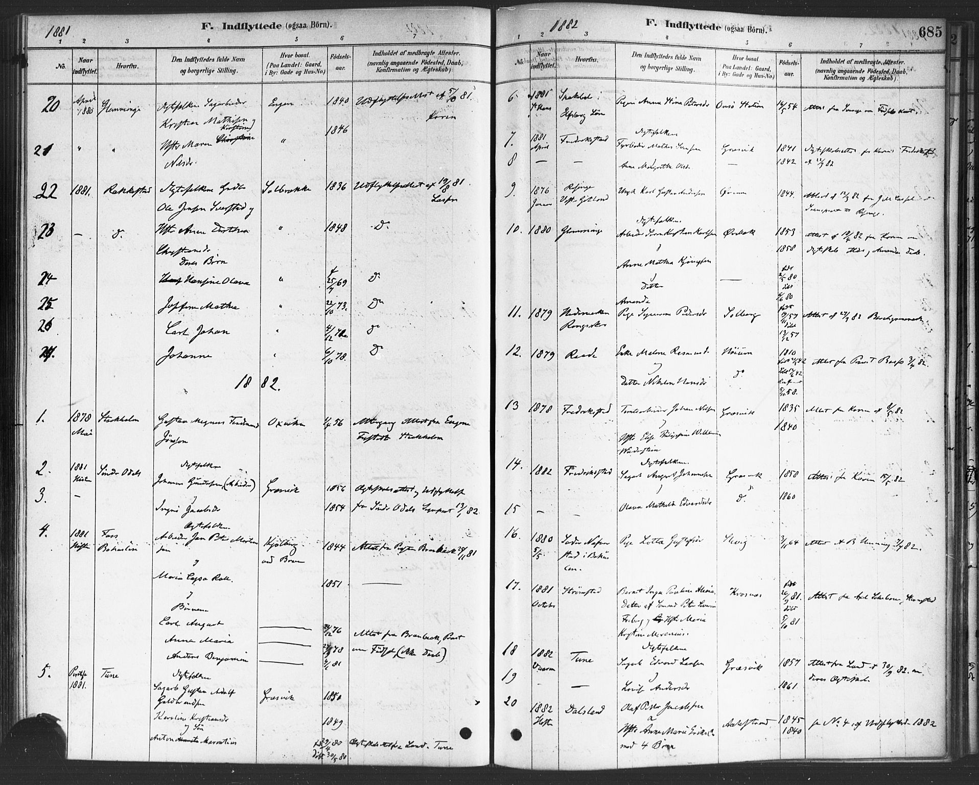 Onsøy prestekontor Kirkebøker, SAO/A-10914/F/Fa/L0006: Parish register (official) no. I 6, 1878-1898, p. 685