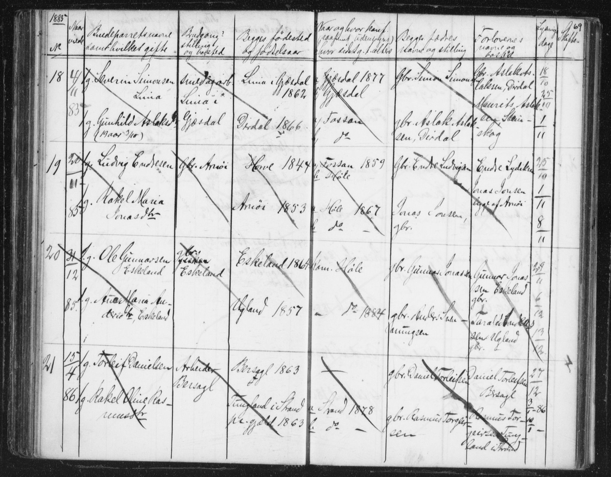 Høgsfjord sokneprestkontor, SAST/A-101624/I/Ie/L0001: Banns register no. 705.BA.1, 1871-1899, p. 69