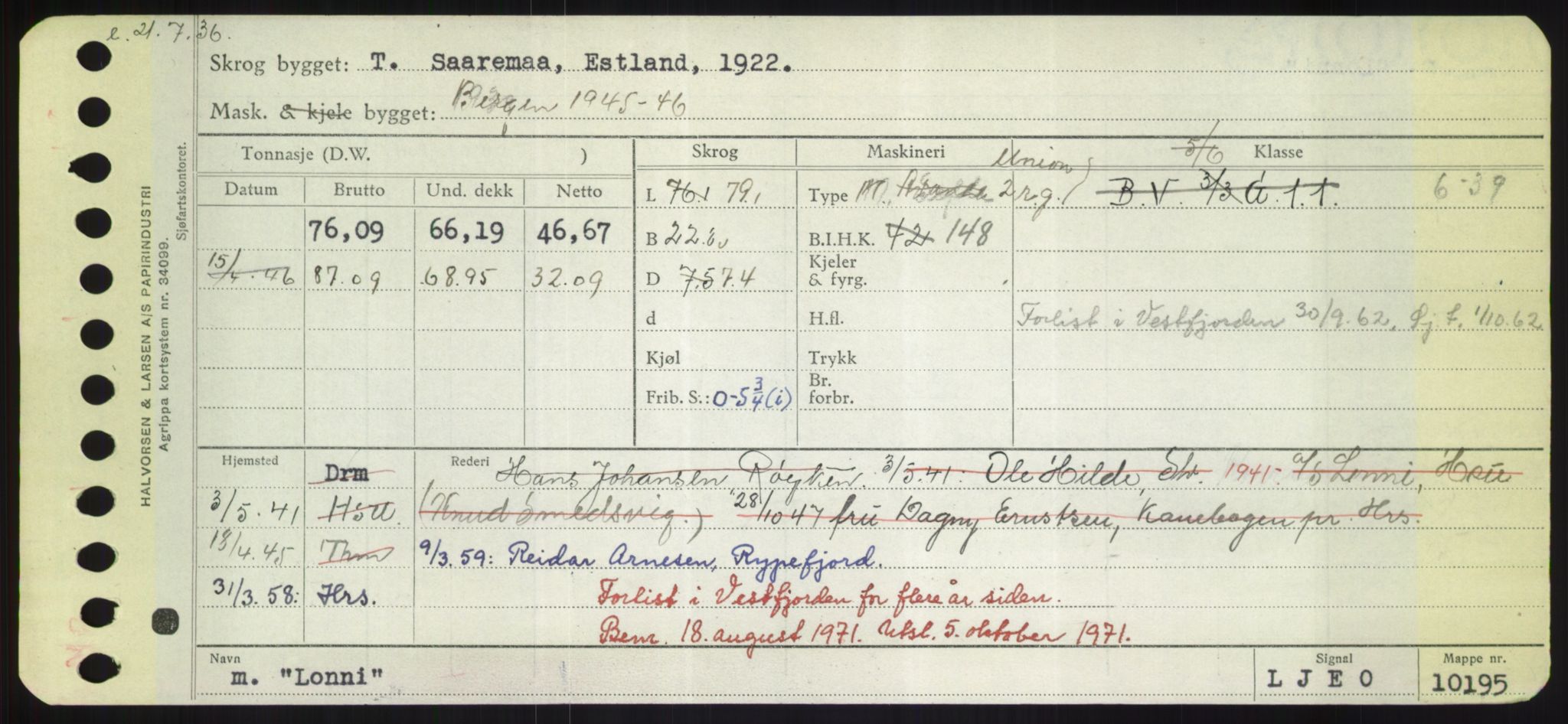 Sjøfartsdirektoratet med forløpere, Skipsmålingen, RA/S-1627/H/Hd/L0023: Fartøy, Lia-Løv, p. 343