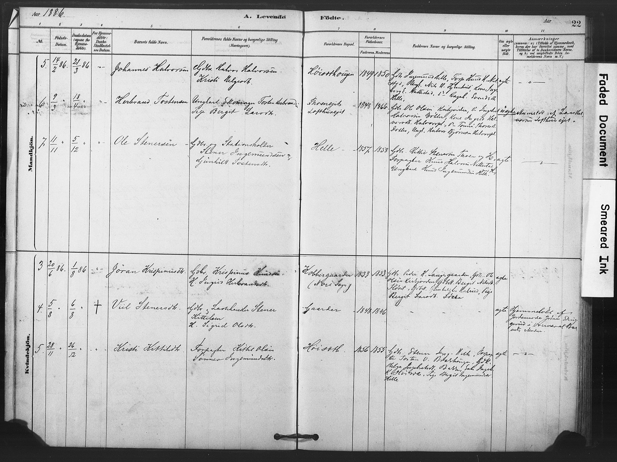 Rollag kirkebøker, SAKO/A-240/F/Fb/L0001: Parish register (official) no. II 1, 1878-1899, p. 22