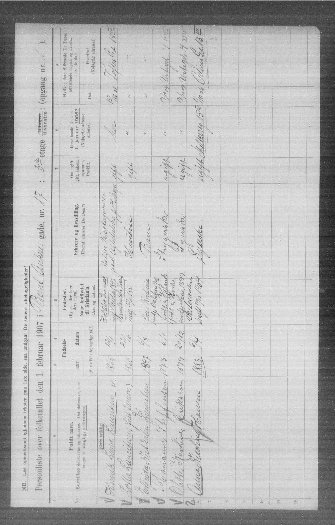 OBA, Municipal Census 1907 for Kristiania, 1907, p. 2566