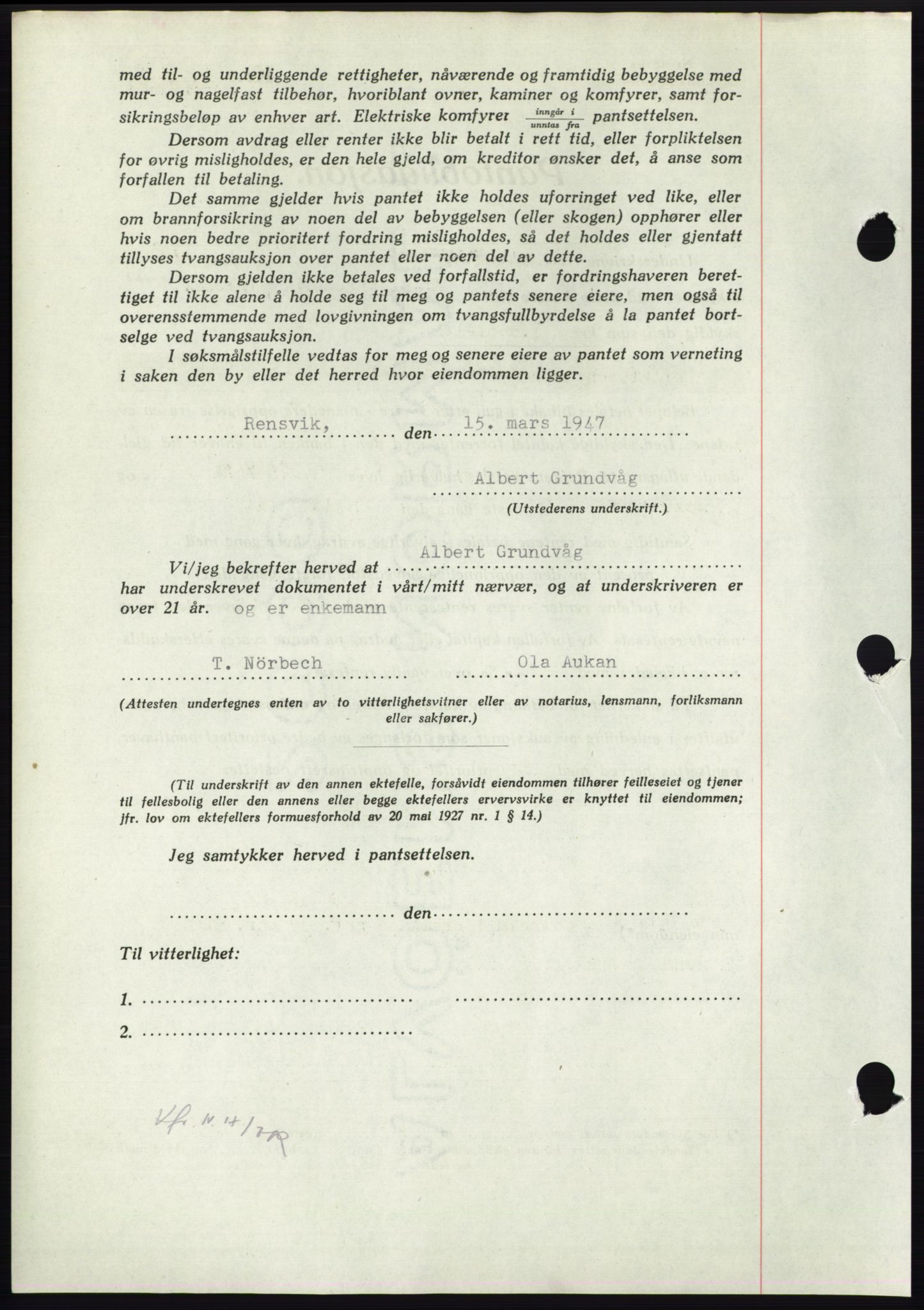 Nordmøre sorenskriveri, AV/SAT-A-4132/1/2/2Ca: Mortgage book no. B95, 1946-1947, Diary no: : 651/1947