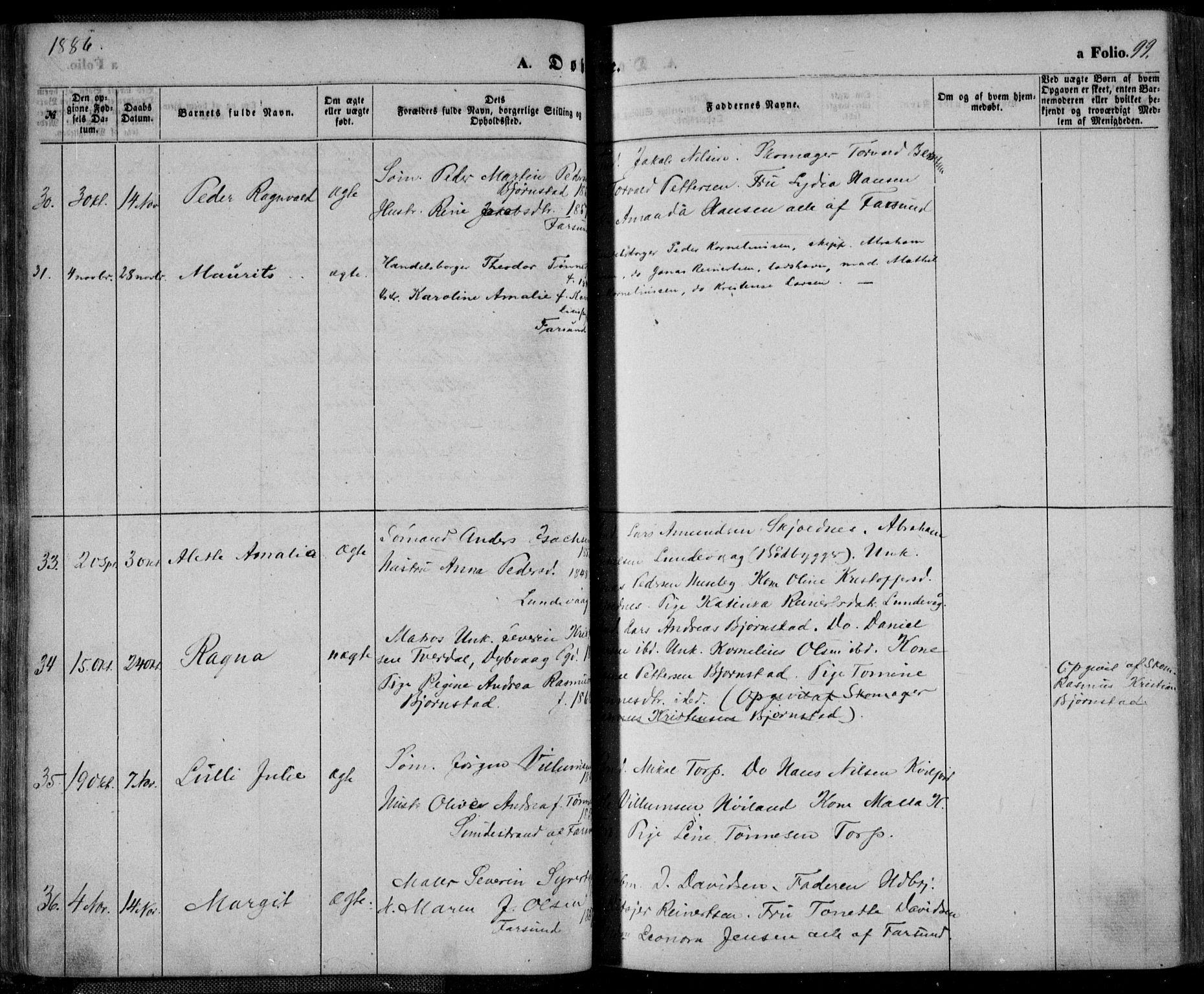Farsund sokneprestkontor, SAK/1111-0009/F/Fa/L0005: Parish register (official) no. A 5, 1863-1886, p. 99