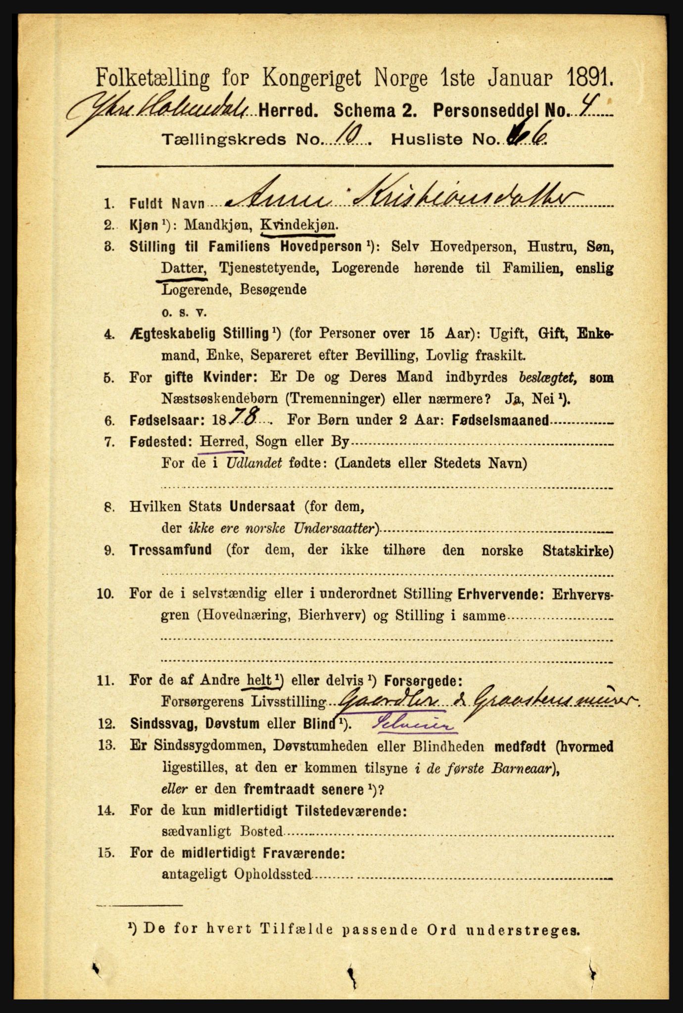 RA, 1891 census for 1429 Ytre Holmedal, 1891, p. 2723