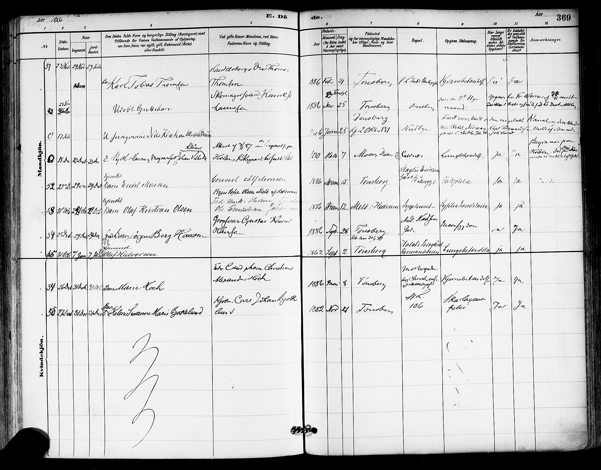 Tønsberg kirkebøker, AV/SAKO-A-330/F/Fa/L0011: Parish register (official) no. I 11, 1881-1890, p. 369