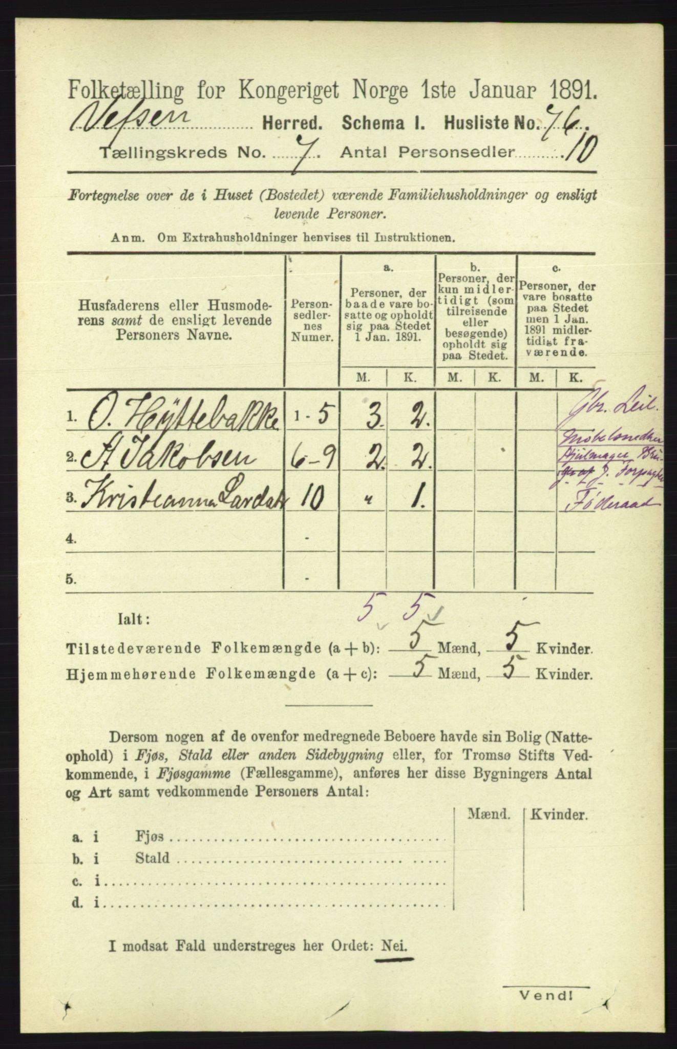 RA, 1891 census for 1824 Vefsn, 1891, p. 3648