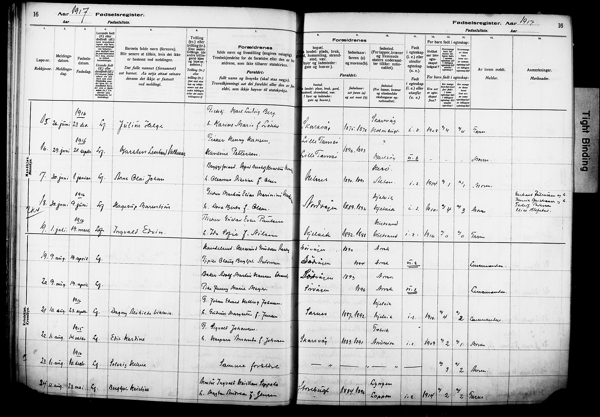 Kjelvik/Nordkapp sokneprestkontor, SATØ/S-1350/I/Ia/L0015: Birth register no. 15, 1916-1930, p. 16