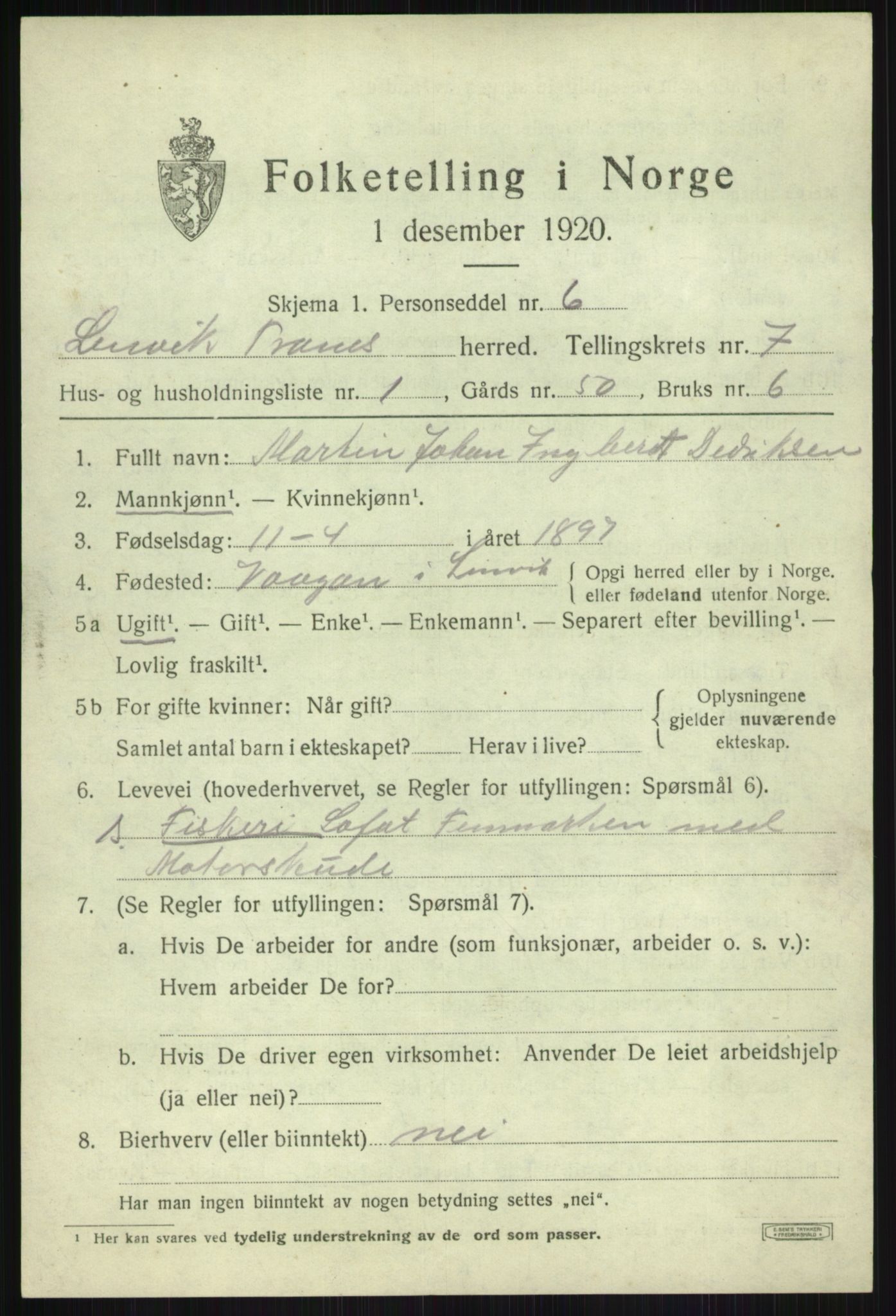 SATØ, 1920 census for Lenvik, 1920, p. 9508