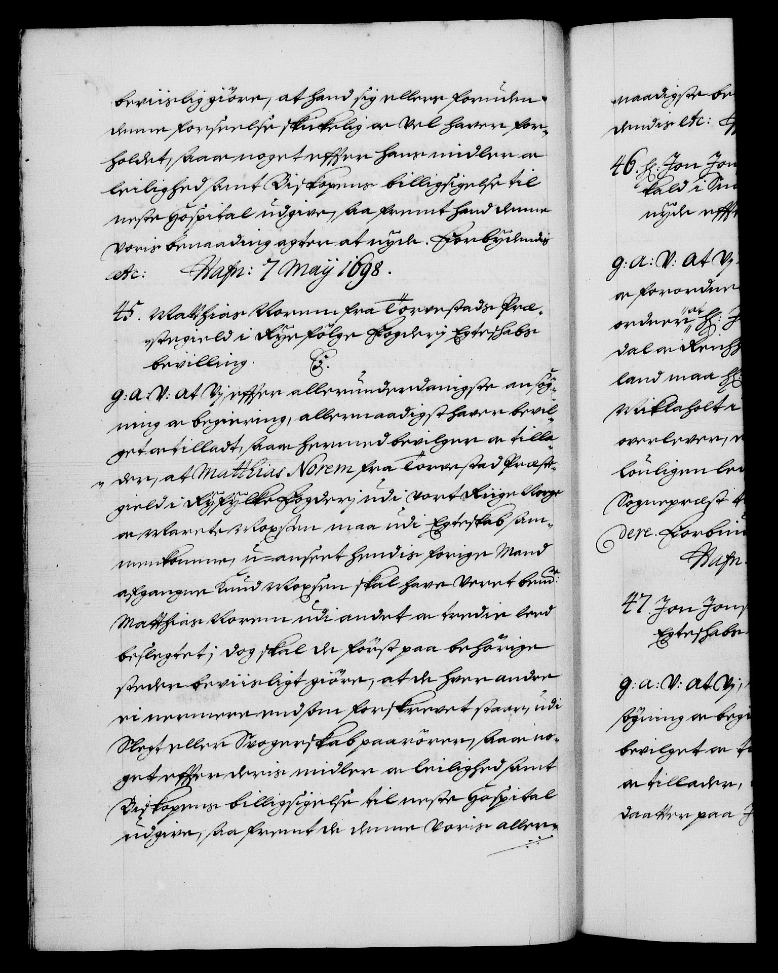 Danske Kanselli 1572-1799, RA/EA-3023/F/Fc/Fca/Fcaa/L0017: Norske registre (mikrofilm), 1698-1699, p. 46b