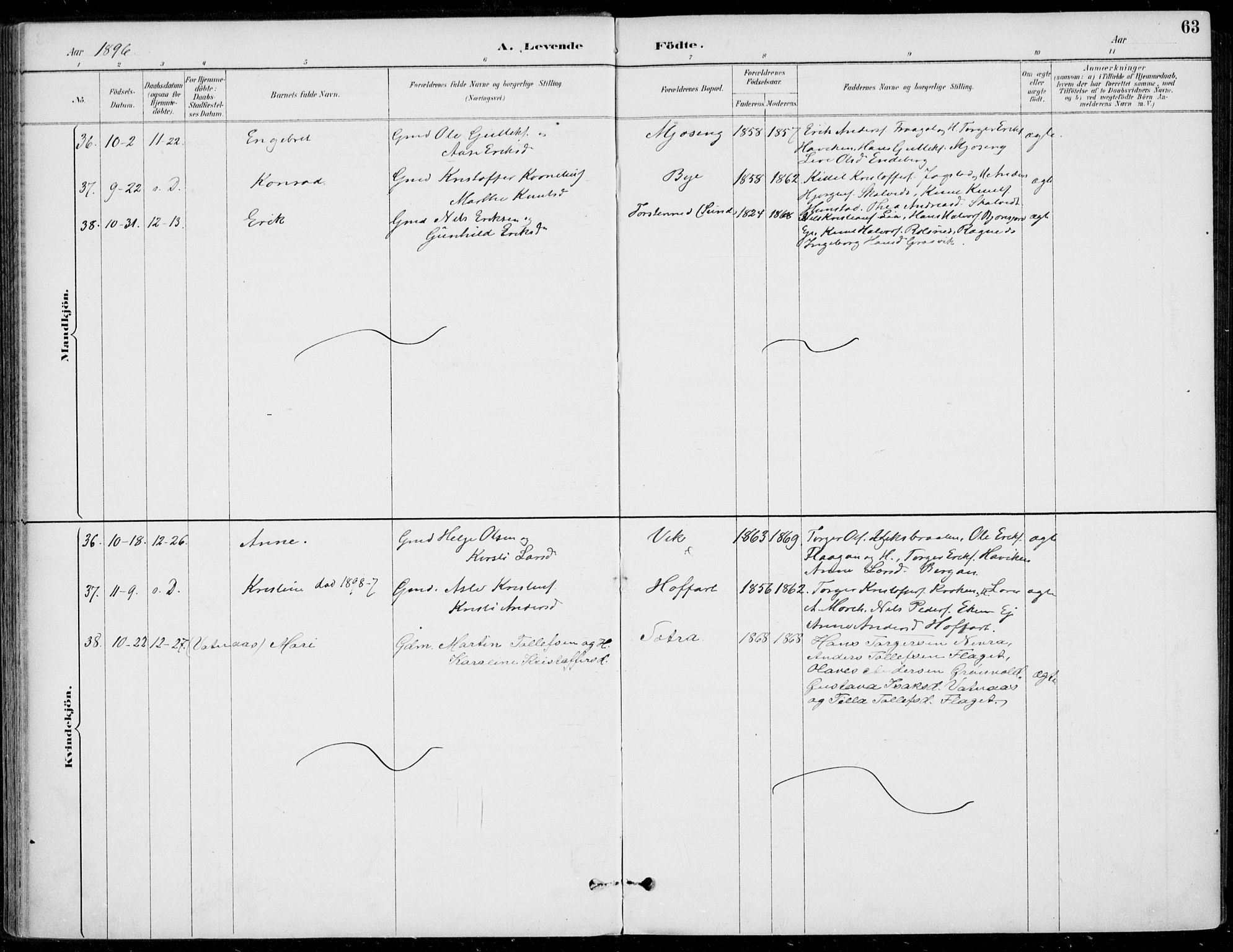 Sigdal kirkebøker, AV/SAKO-A-245/F/Fb/L0001: Parish register (official) no. II 1, 1888-1900, p. 63