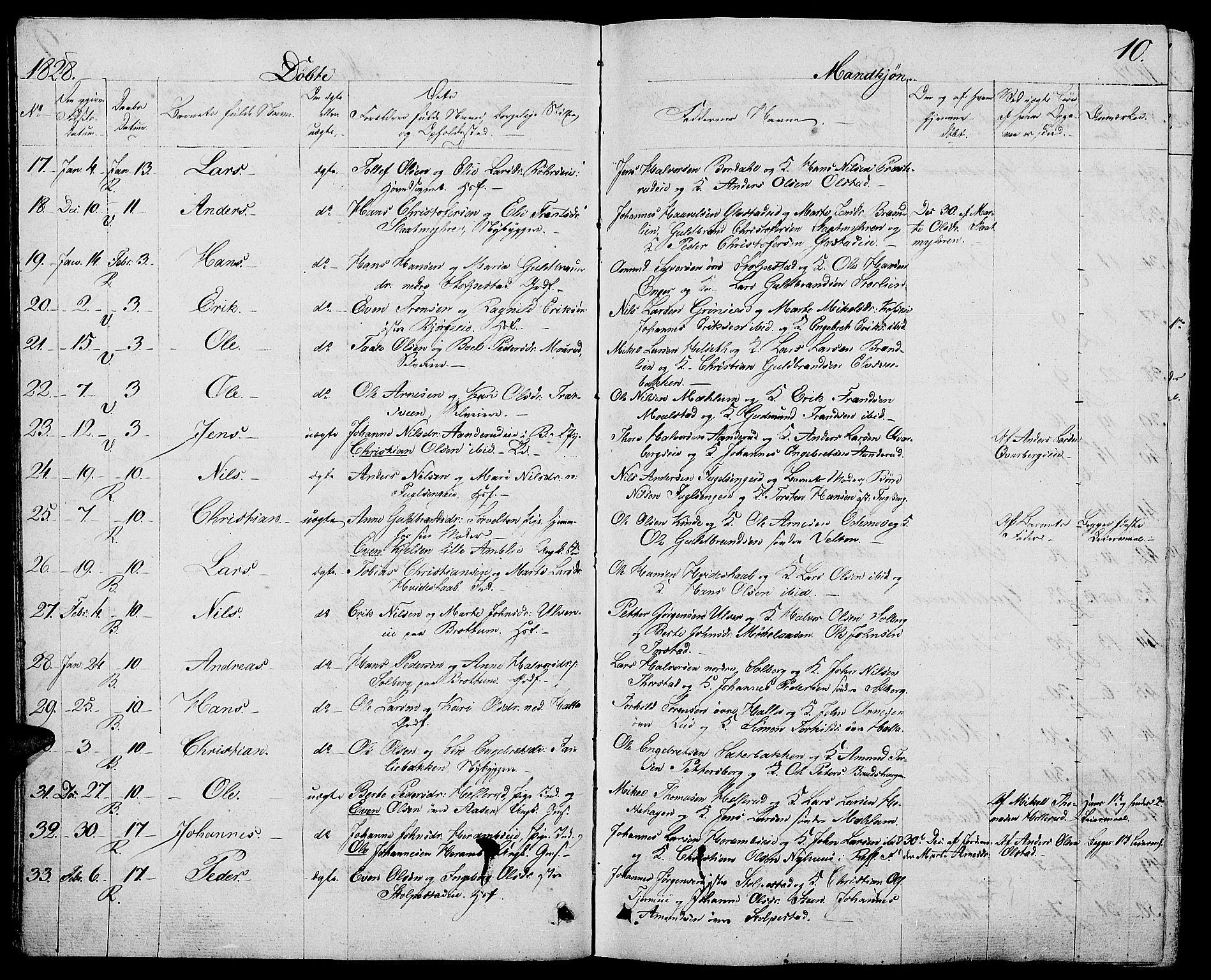 Ringsaker prestekontor, AV/SAH-PREST-014/L/La/L0004: Parish register (copy) no. 4, 1827-1838, p. 10