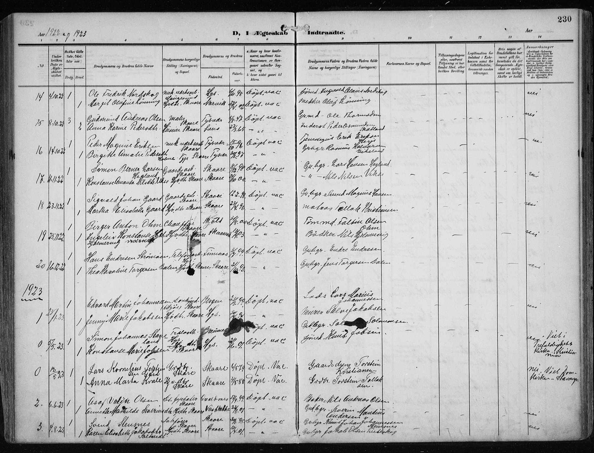 Haugesund sokneprestkontor, SAST/A -101863/H/Ha/Haa/L0010: Parish register (official) no. A 10, 1909-1935, p. 230