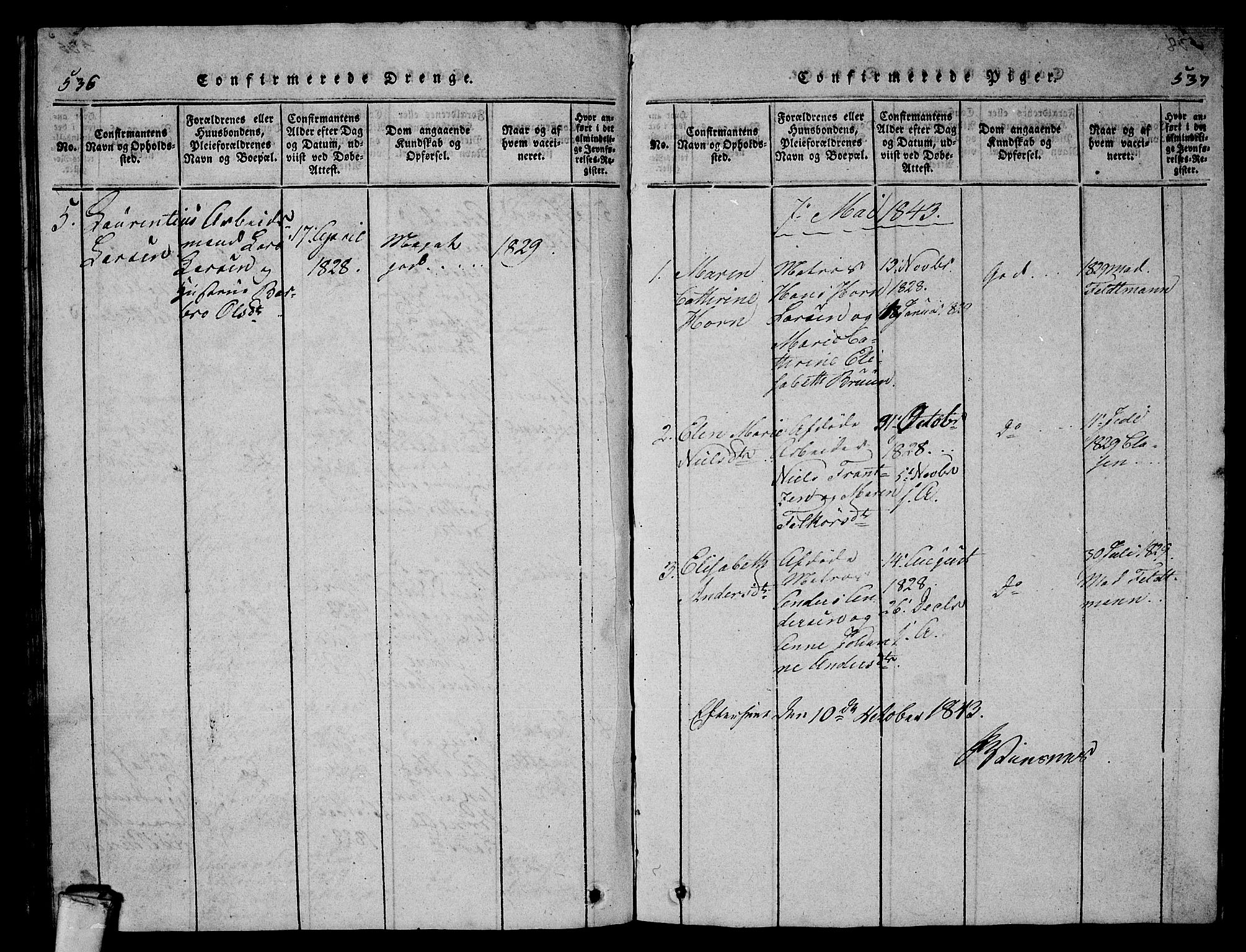 Larvik kirkebøker, SAKO/A-352/G/Gb/L0001: Parish register (copy) no. II 1, 1818-1843, p. 536-537