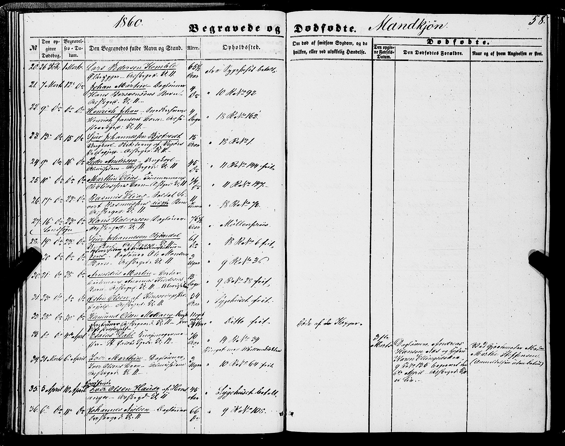 Domkirken sokneprestembete, AV/SAB-A-74801/H/Haa/L0041: Parish register (official) no. E 2, 1853-1863, p. 58