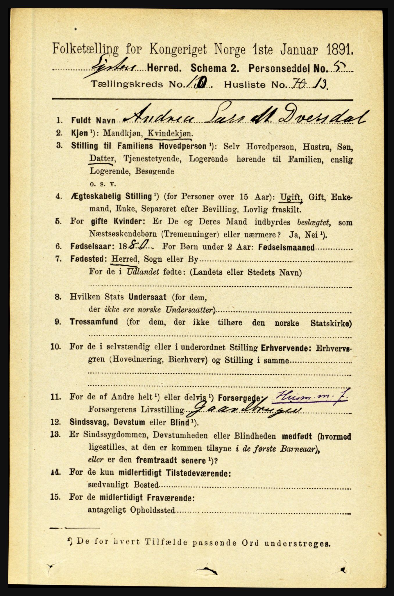 RA, 1891 census for 1426 Luster, 1891, p. 3176