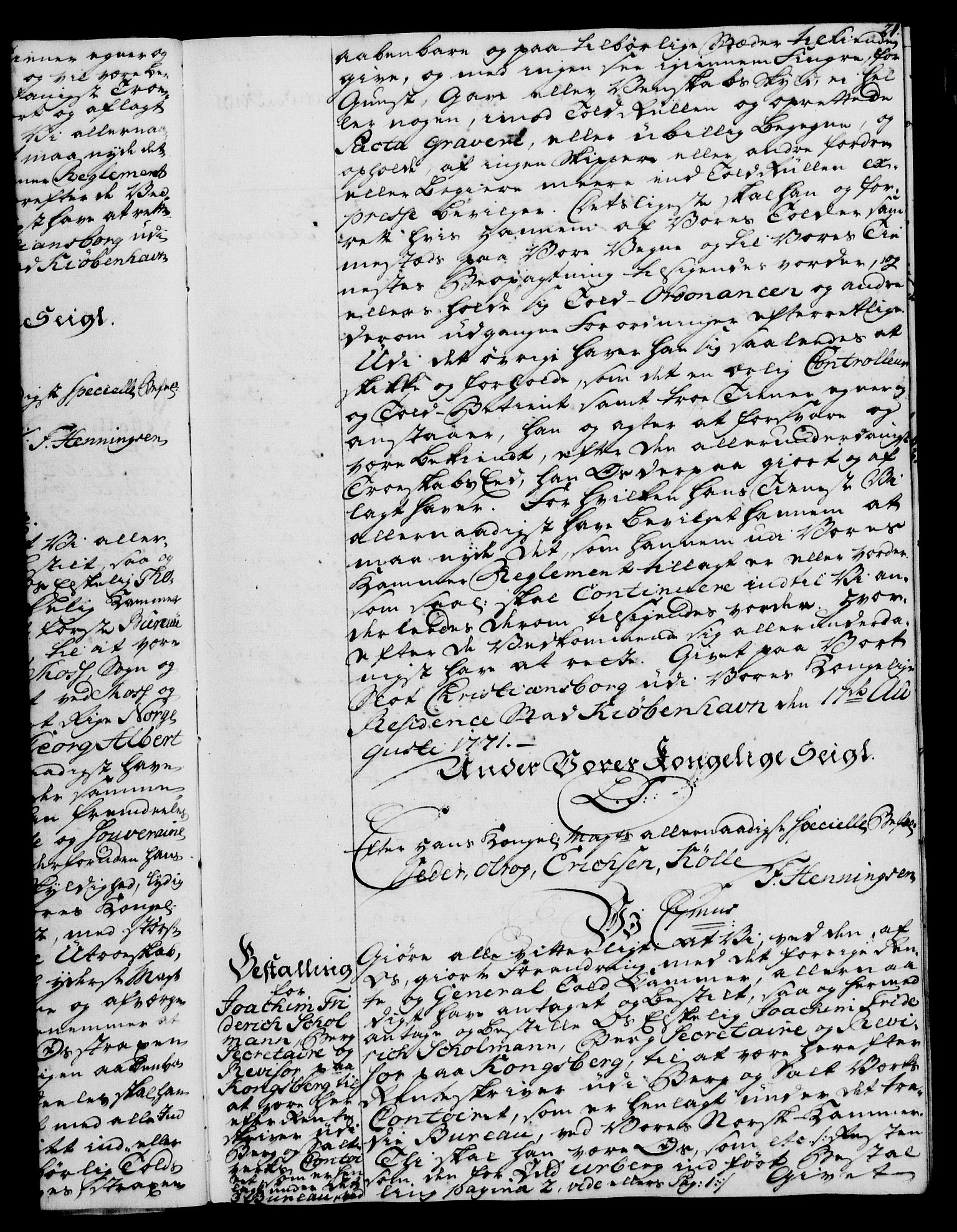 Rentekammeret, Kammerkanselliet, RA/EA-3111/G/Gg/Gge/L0005: Norsk bestallingsprotokoll med register (merket RK 53.29), 1771-1773, p. 21