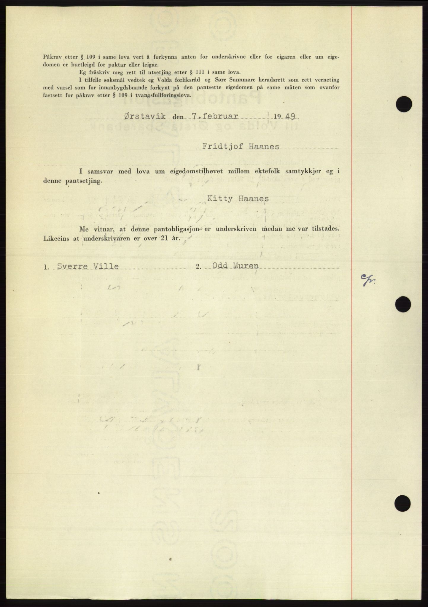Søre Sunnmøre sorenskriveri, AV/SAT-A-4122/1/2/2C/L0116: Mortgage book no. 4B, 1948-1949, Diary no: : 218/1949